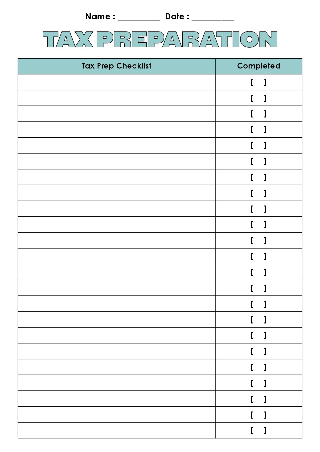 Tax Preparation Checklist Worksheet