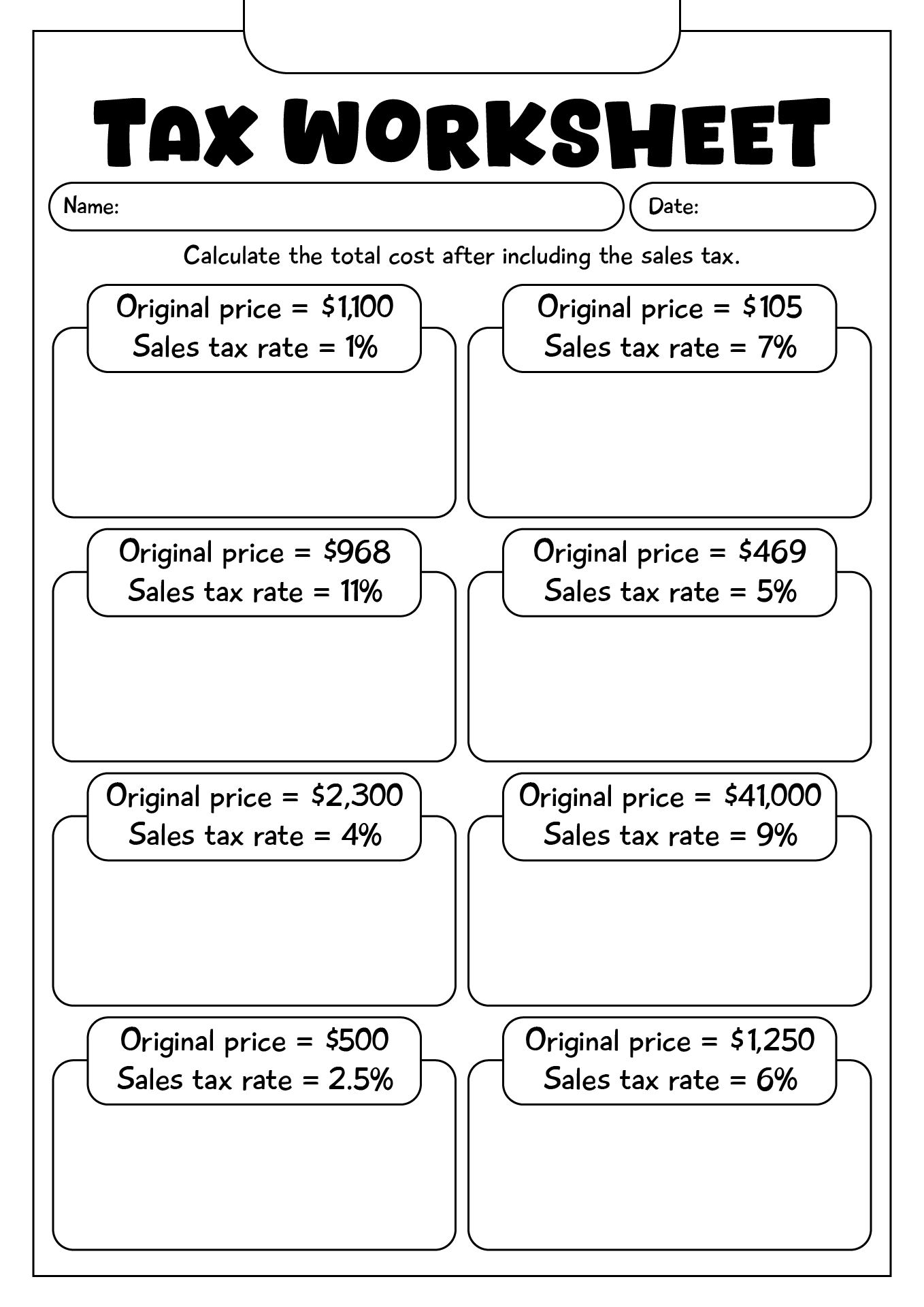 Tax Worksheets For Students