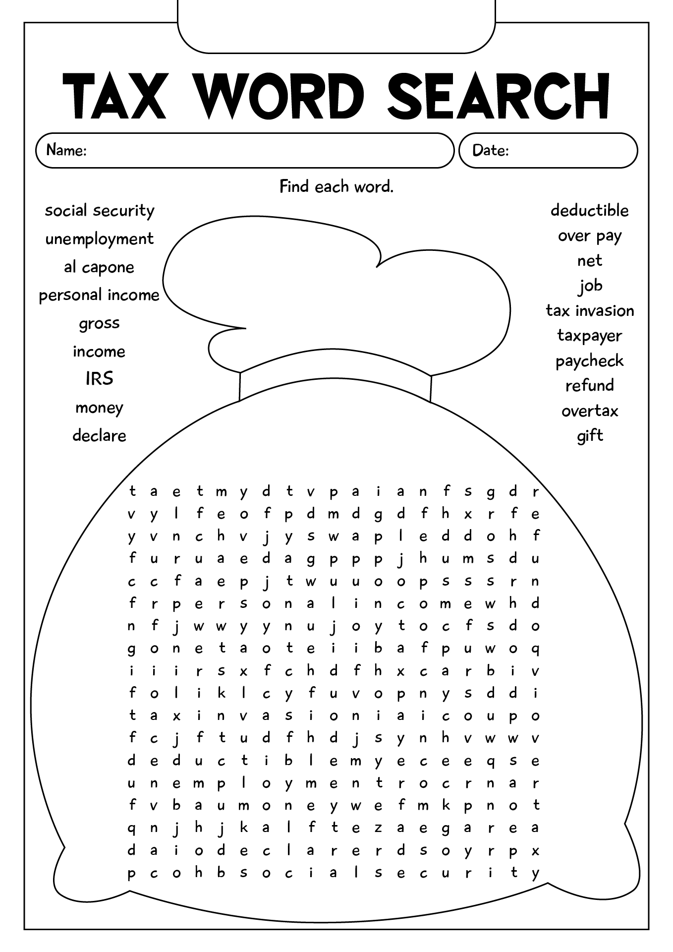 Taxes Jigsaw Worksheets Activity