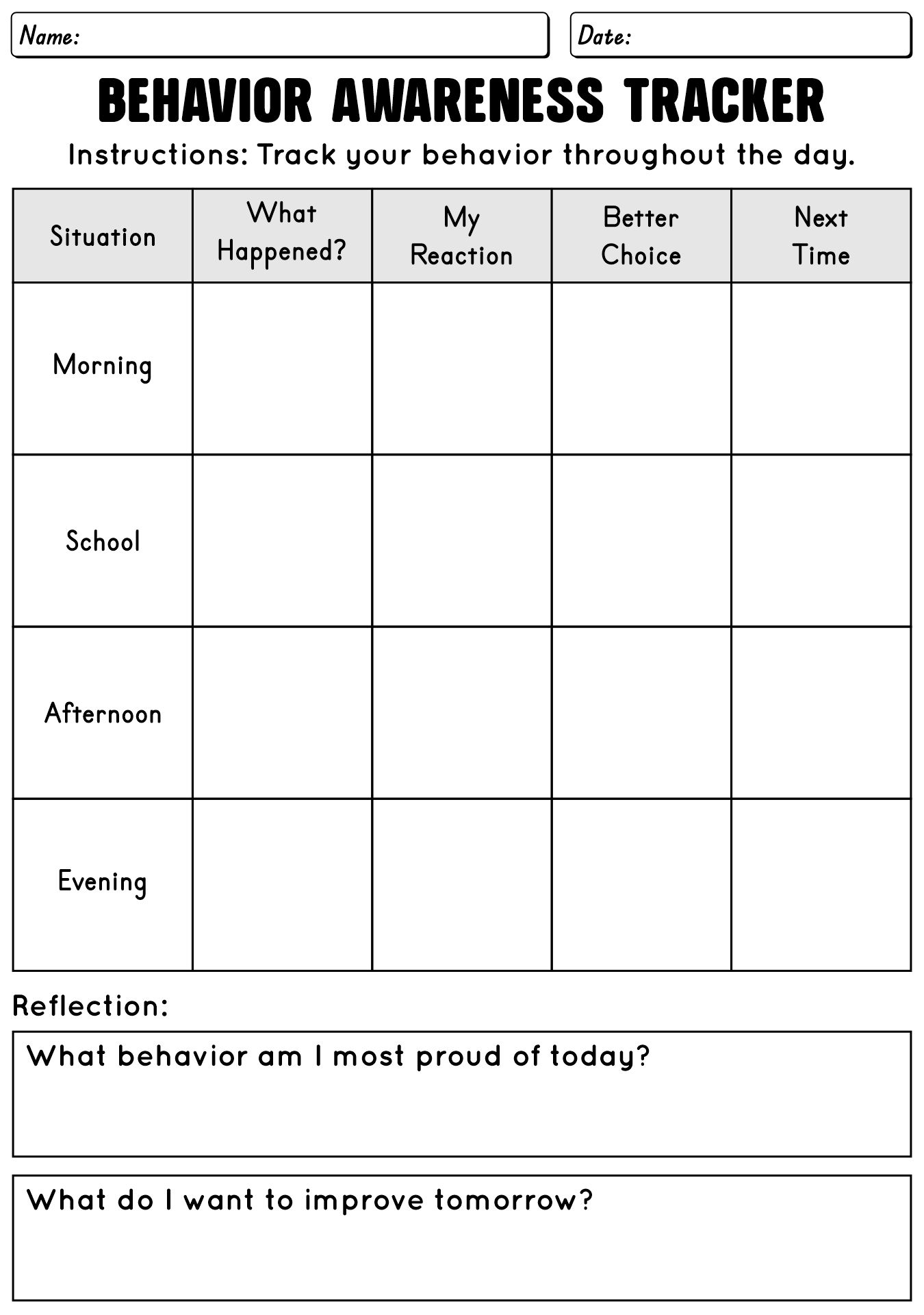 Teen Behavior Modification Worksheets