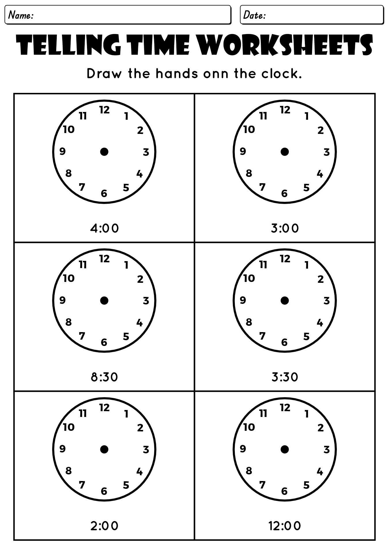 Telling Time Math Worksheets for 1st Graders