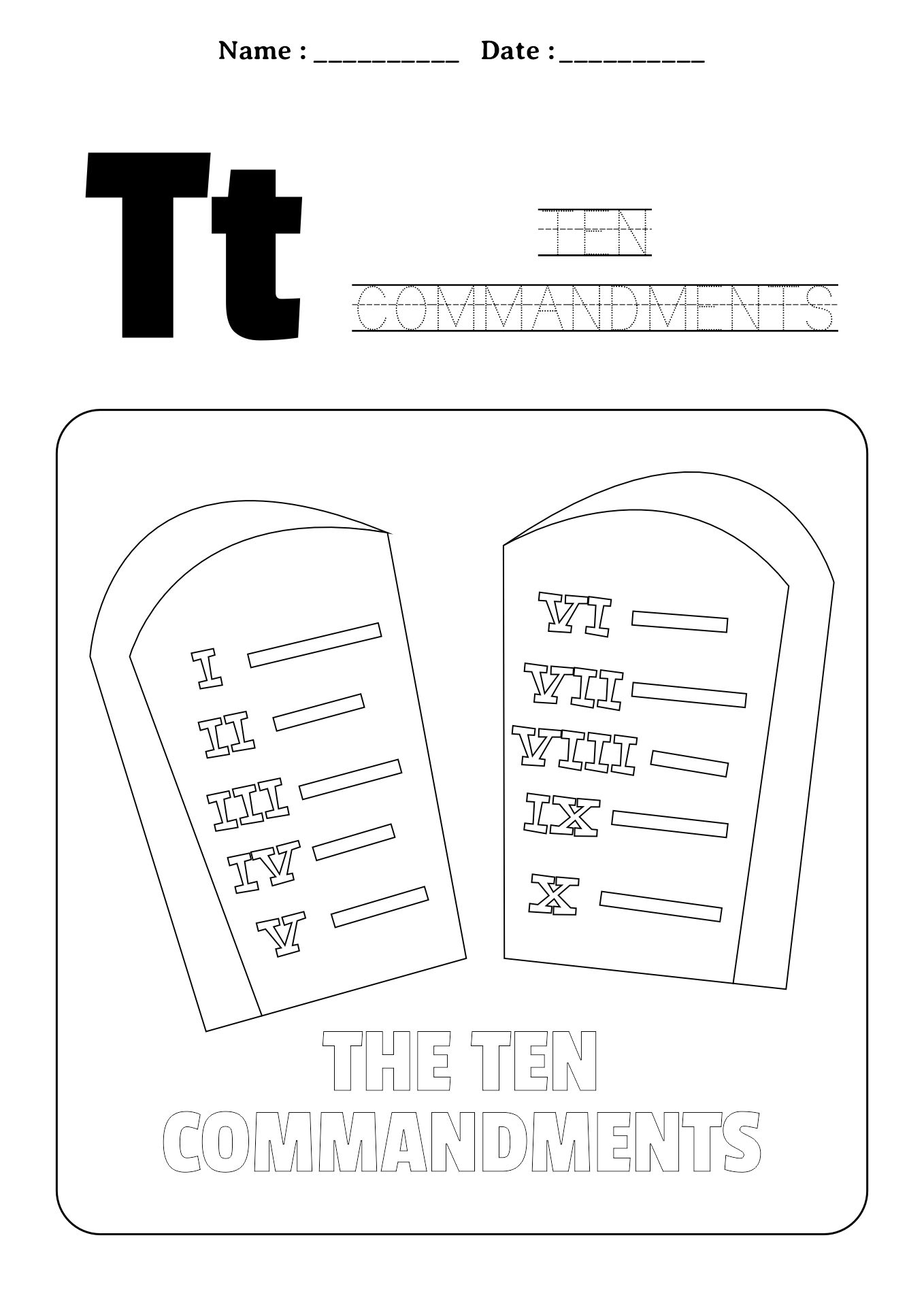 Ten Commandments Printable Worksheet