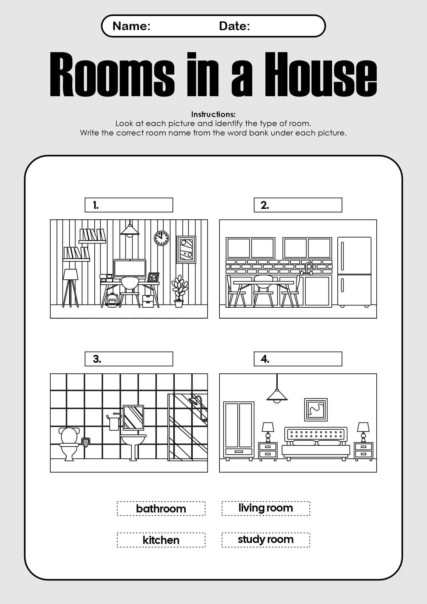 Types of Rooms in a House Worksheet
