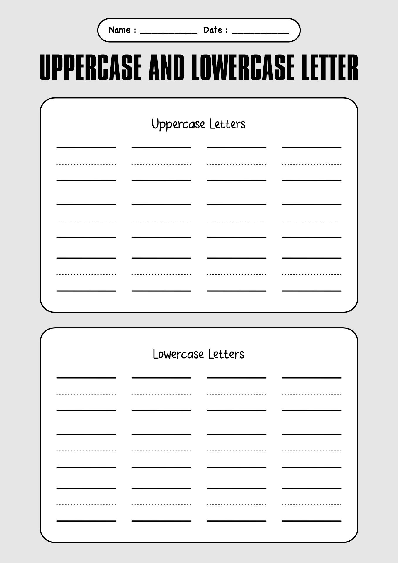 Upper and Lower Case Letter Writing Practice Worksheets