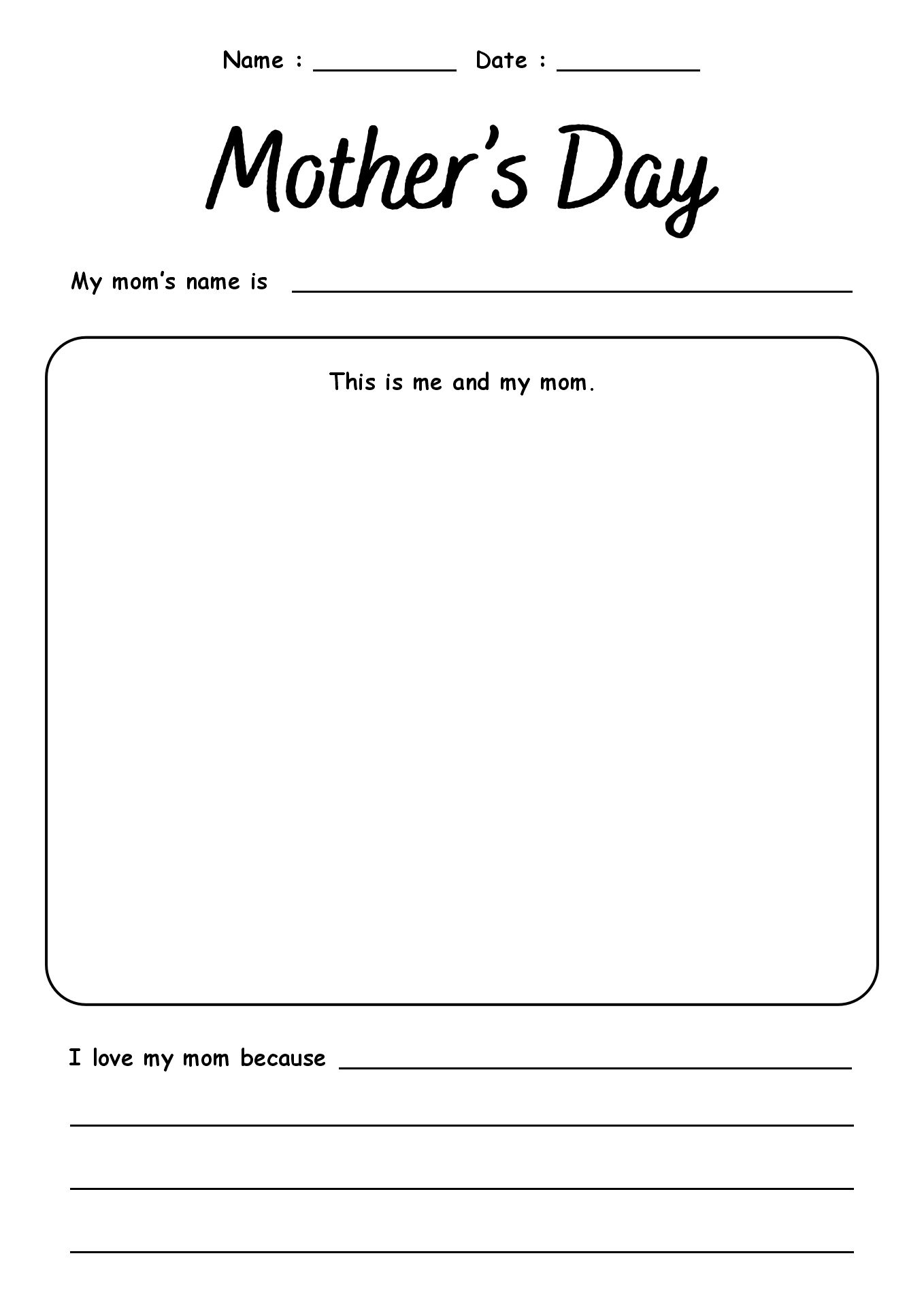 Worksheet for Mothers Day Activity