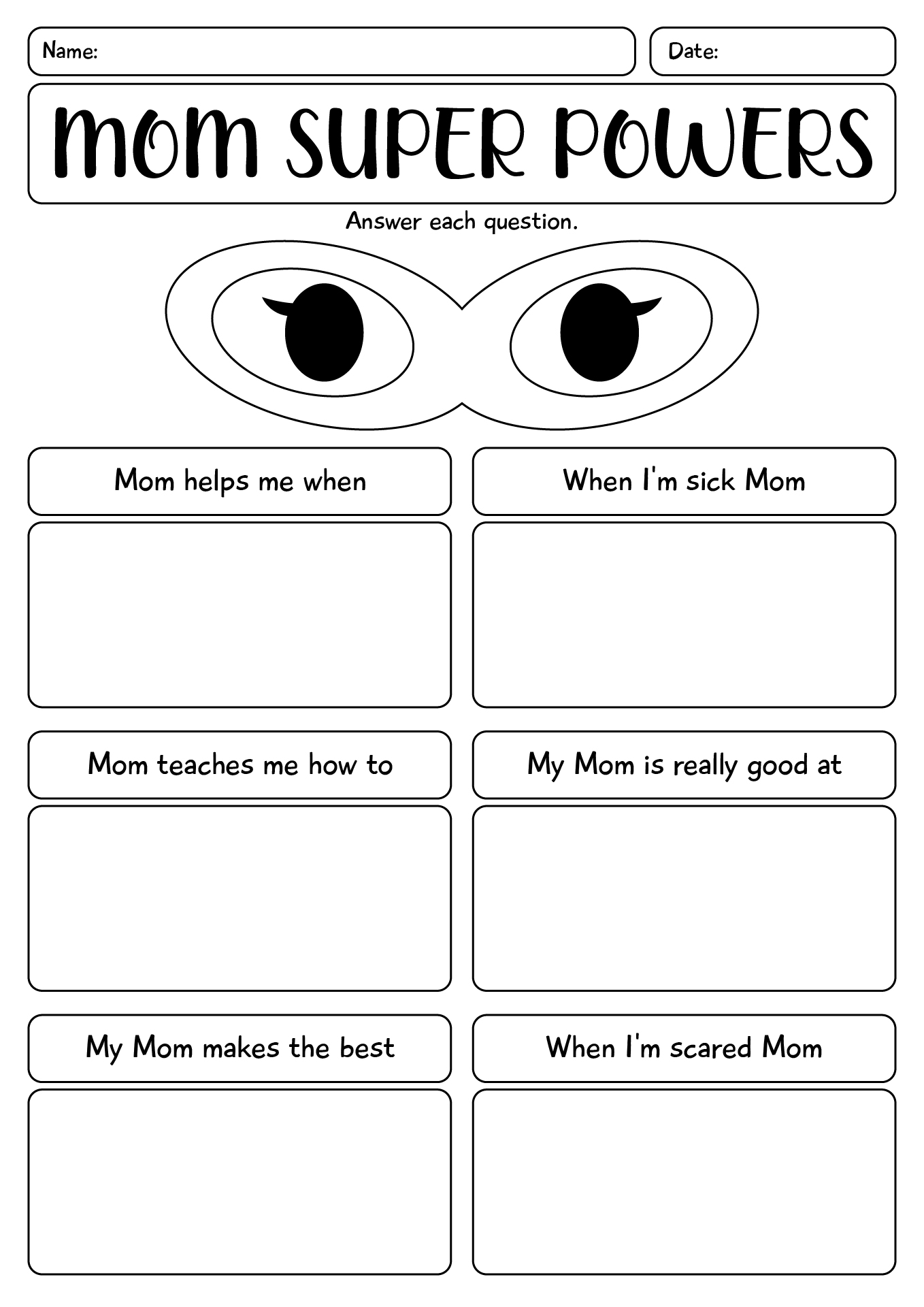 Worksheet Moms Super Powers