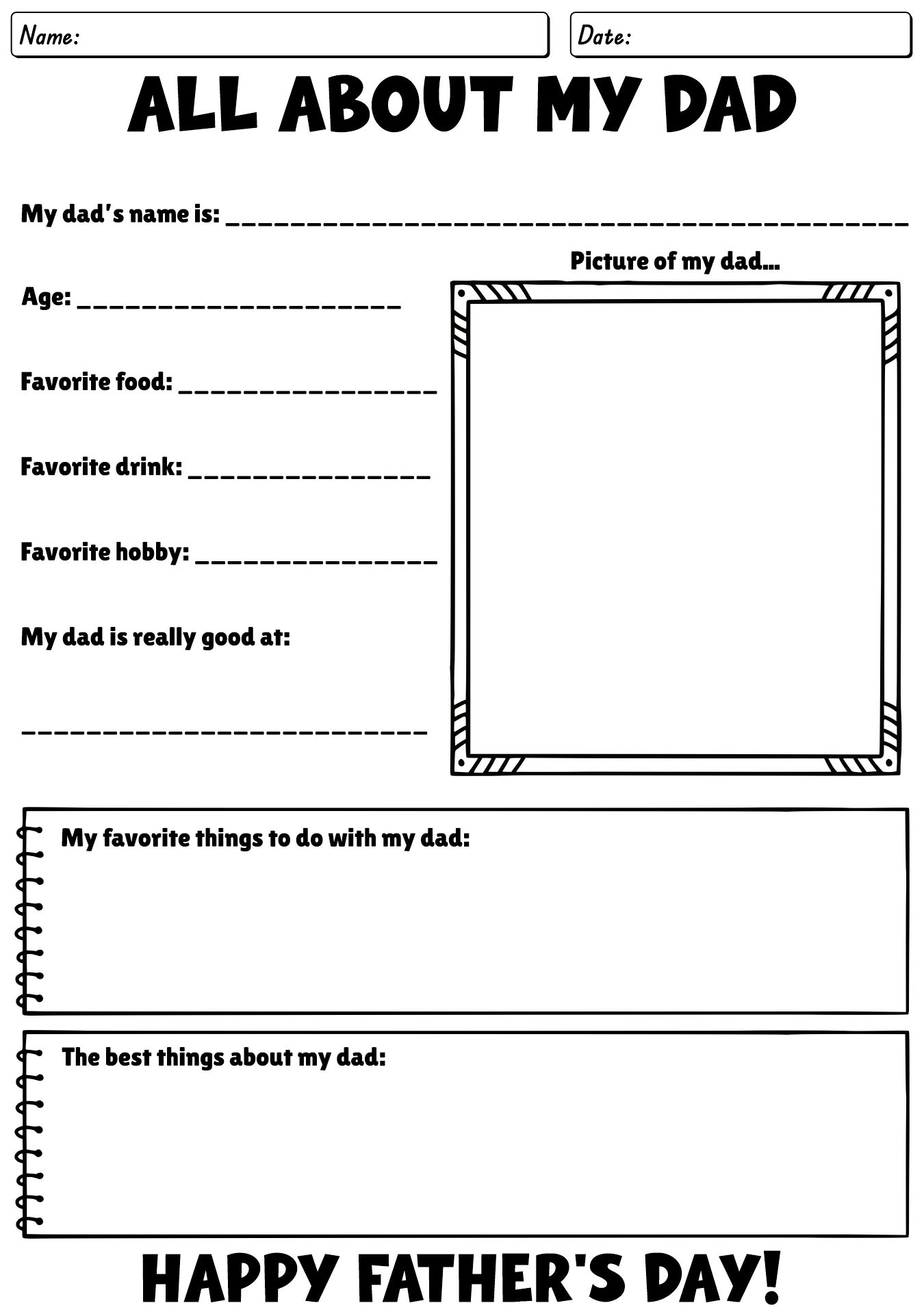 About My Dad Printable Worksheet