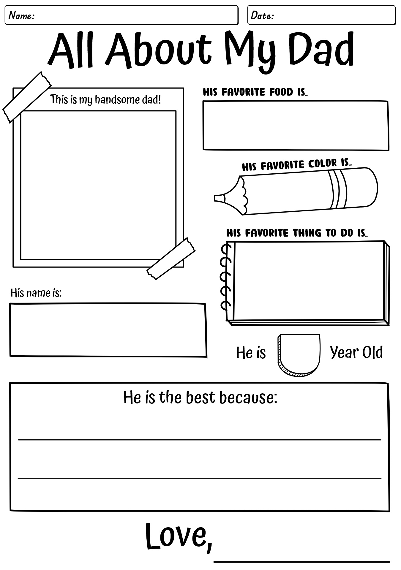 All About Dad Activity Worksheet