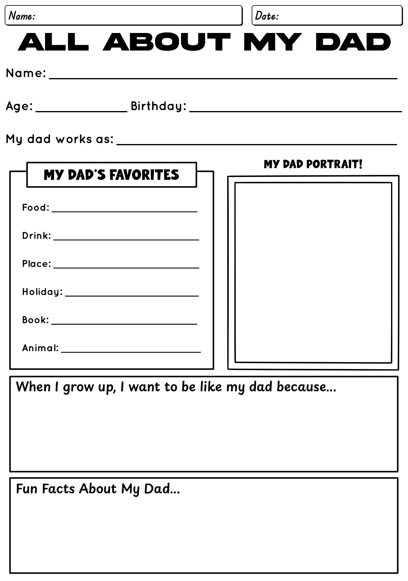 All About My Dad Activity Sheet