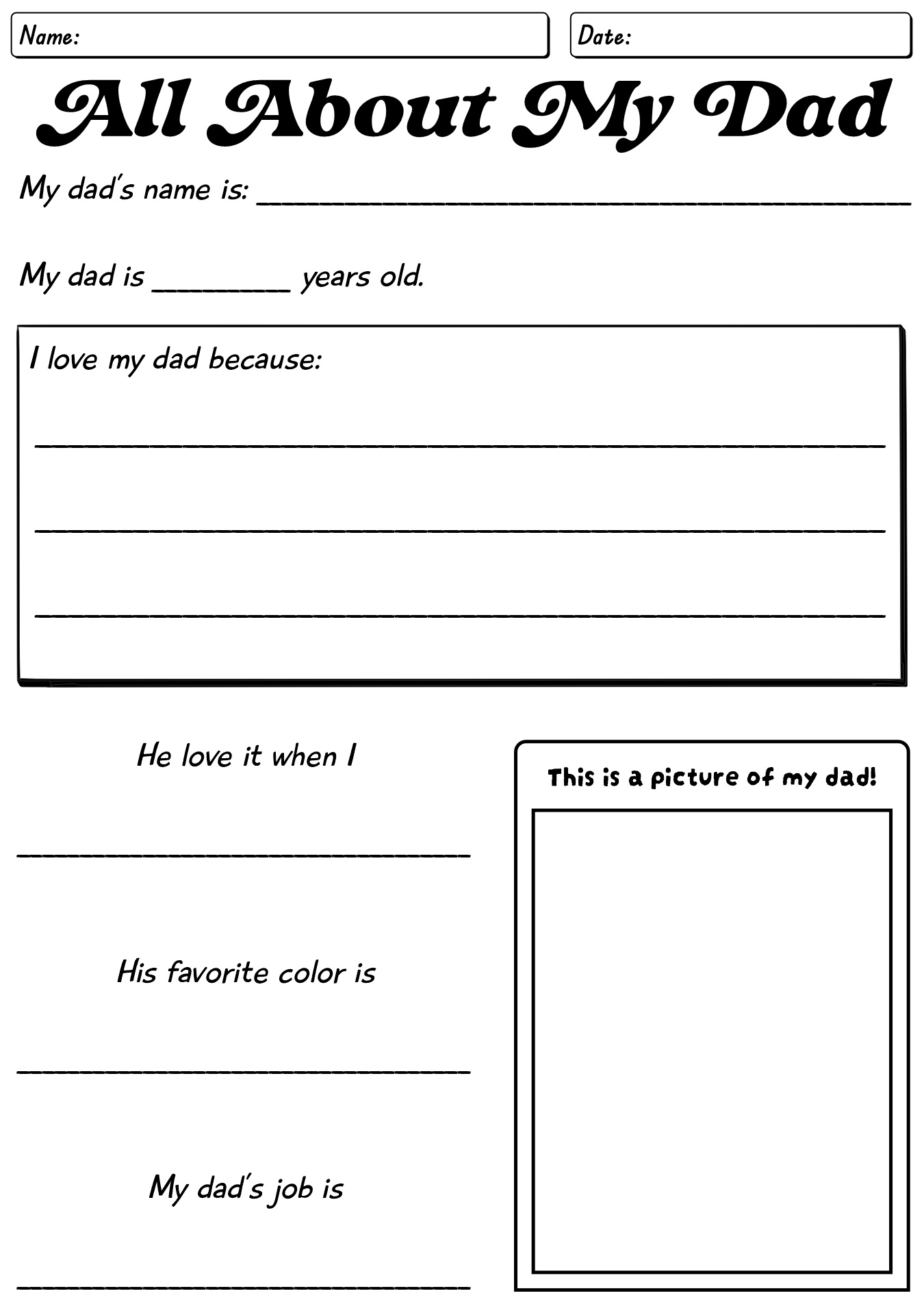 All About My Dad Fathers Day Activity