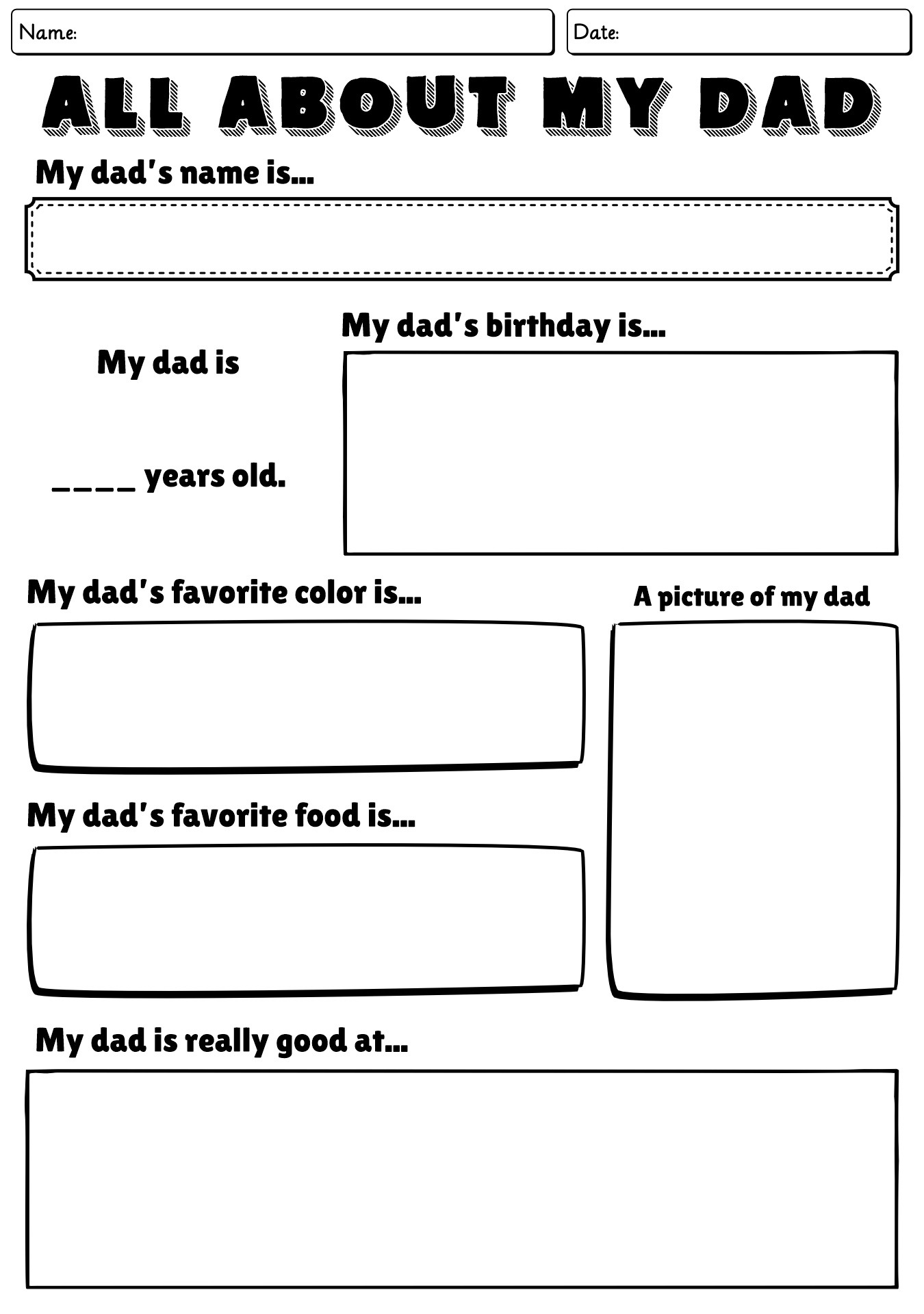 All About My Dad Fun Worksheet