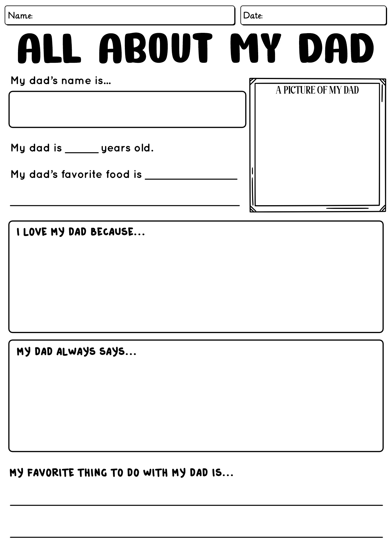 All About My Dad Printable Worksheet
