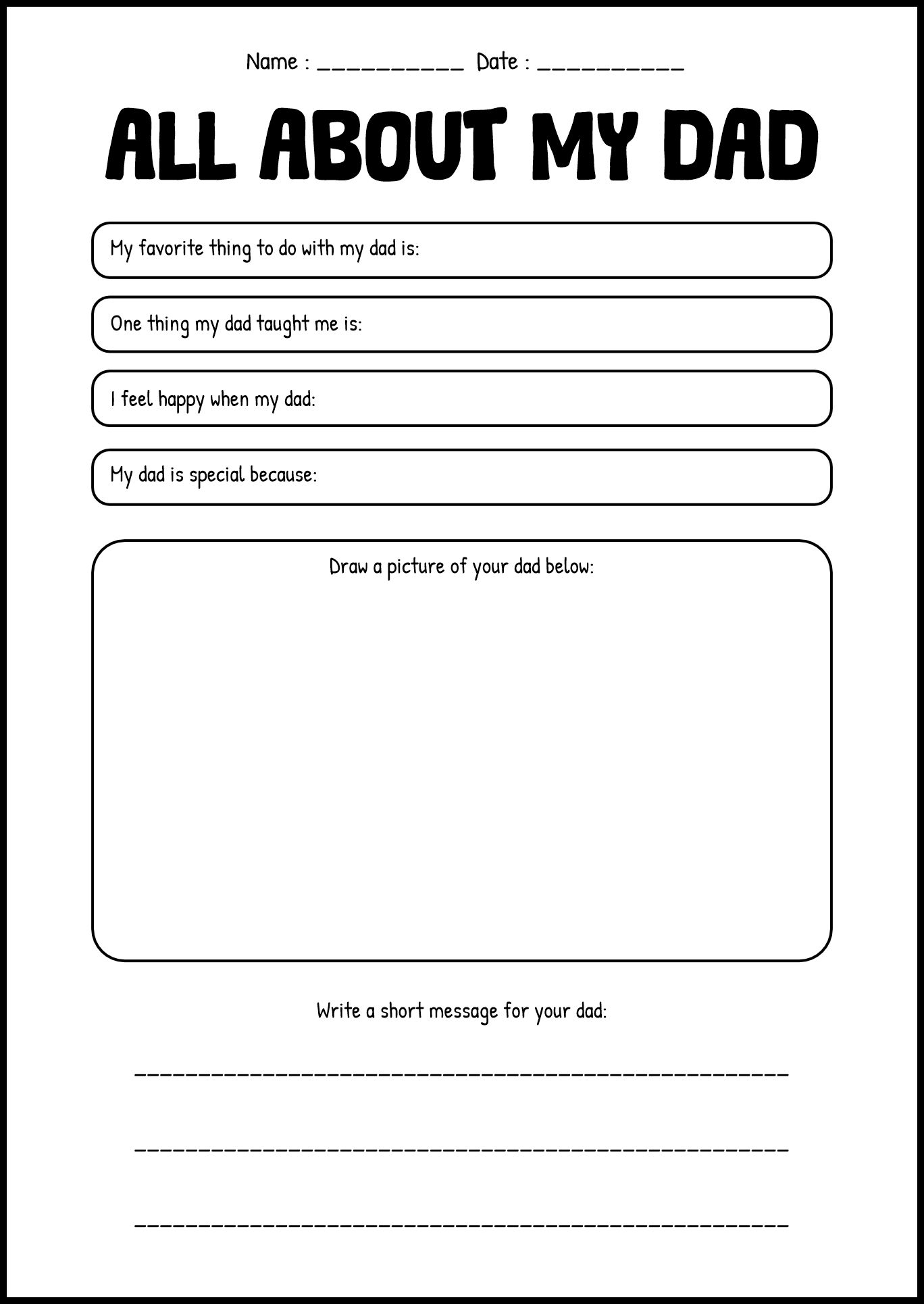 All About My Dad Worksheet Activity