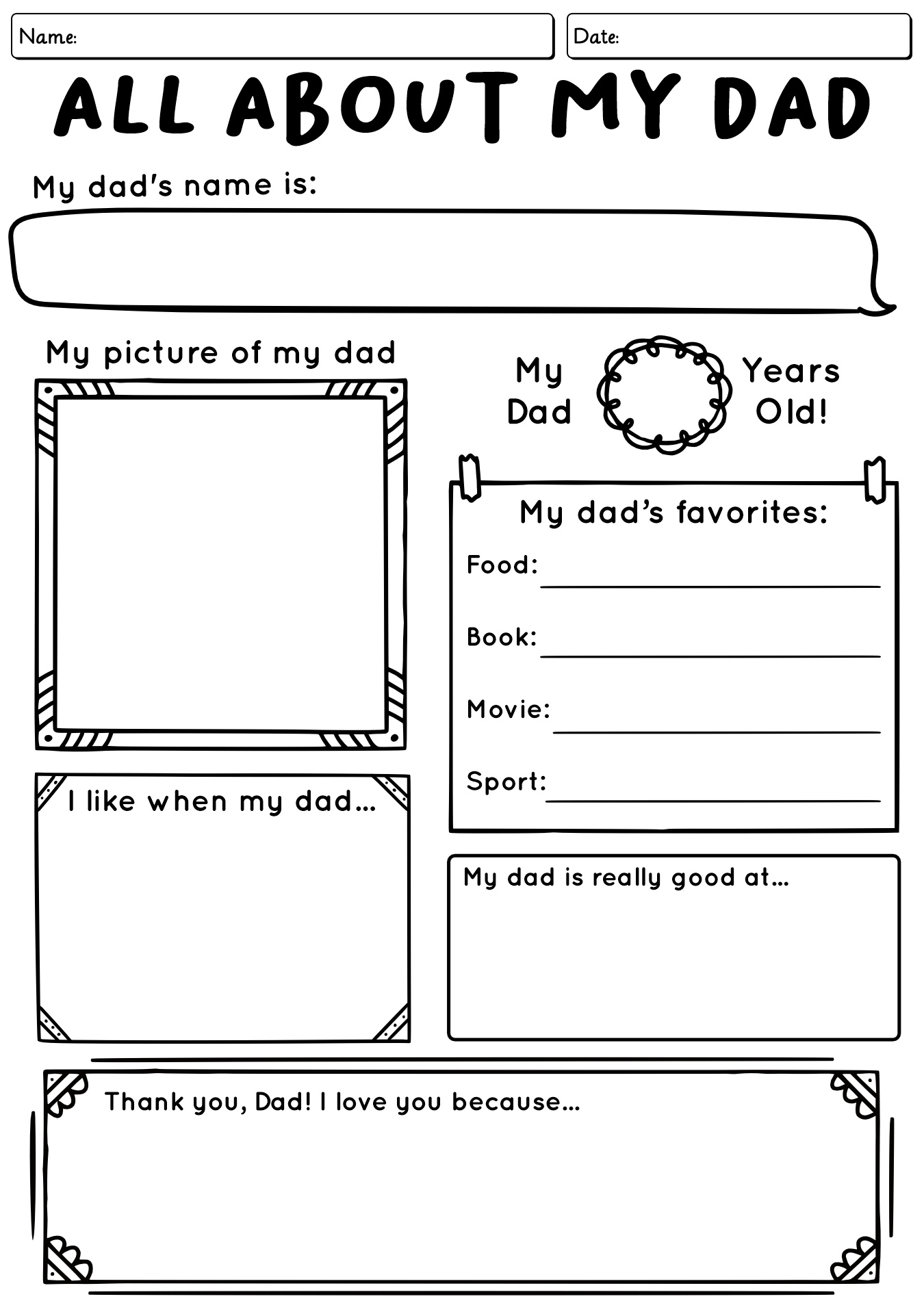 All About My Father Worksheet