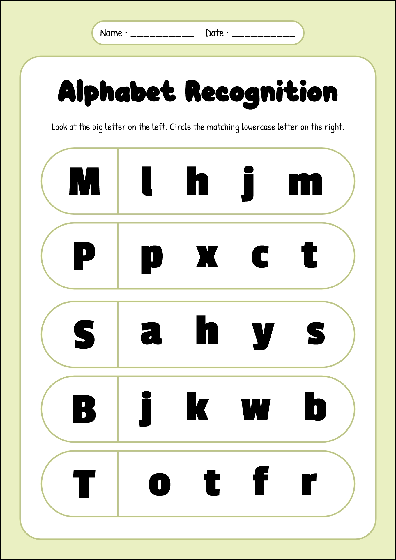 Alphabet Recognition Worksheet for Kindergarten
