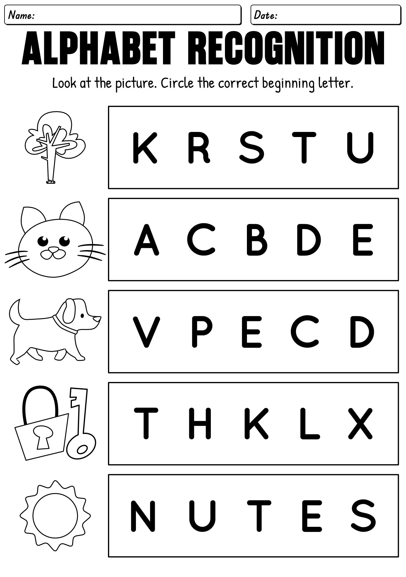 Alphabet Recognition Worksheets for Kindergarten