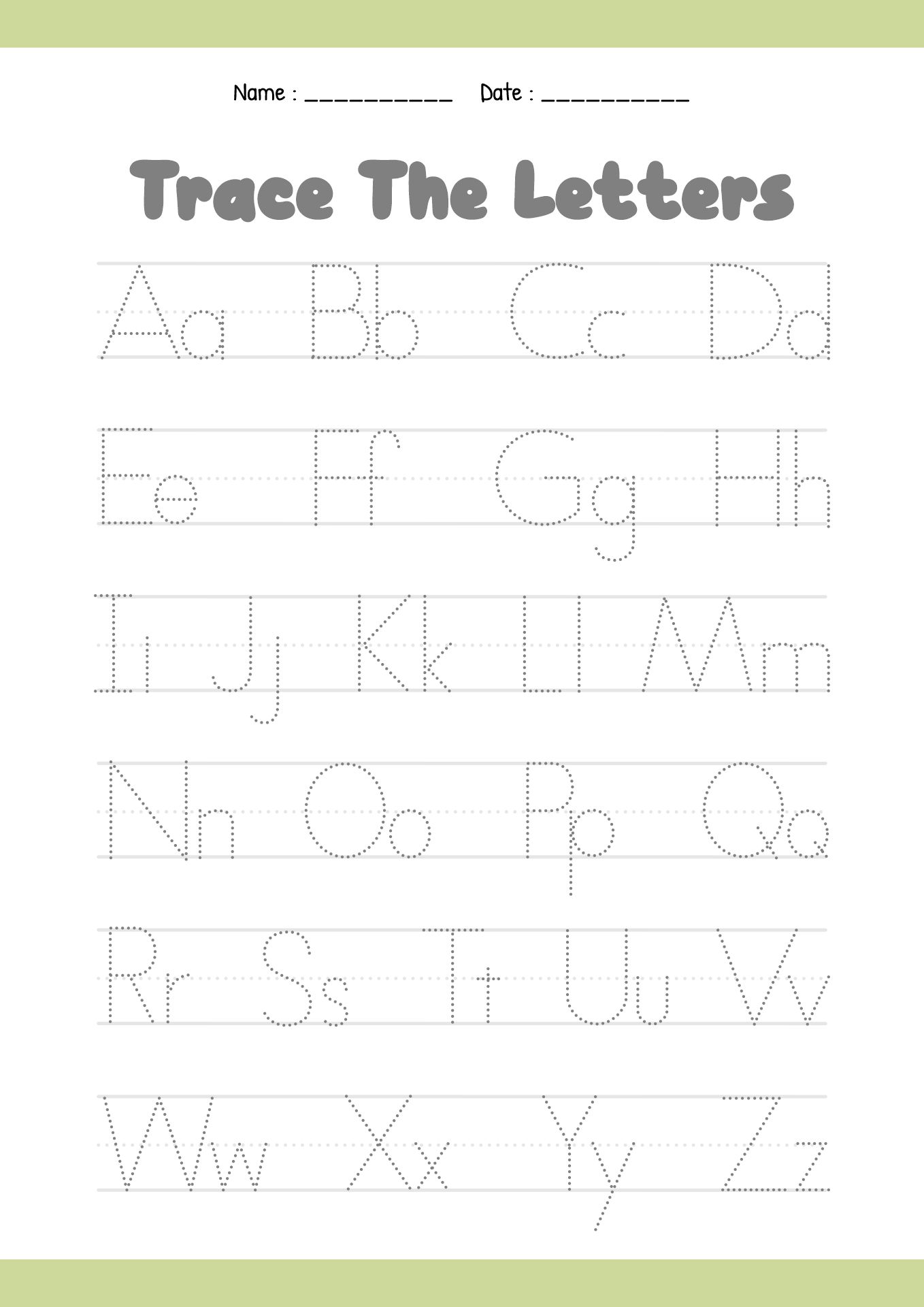 Alphabet Tracing Worksheet for Kindergarten