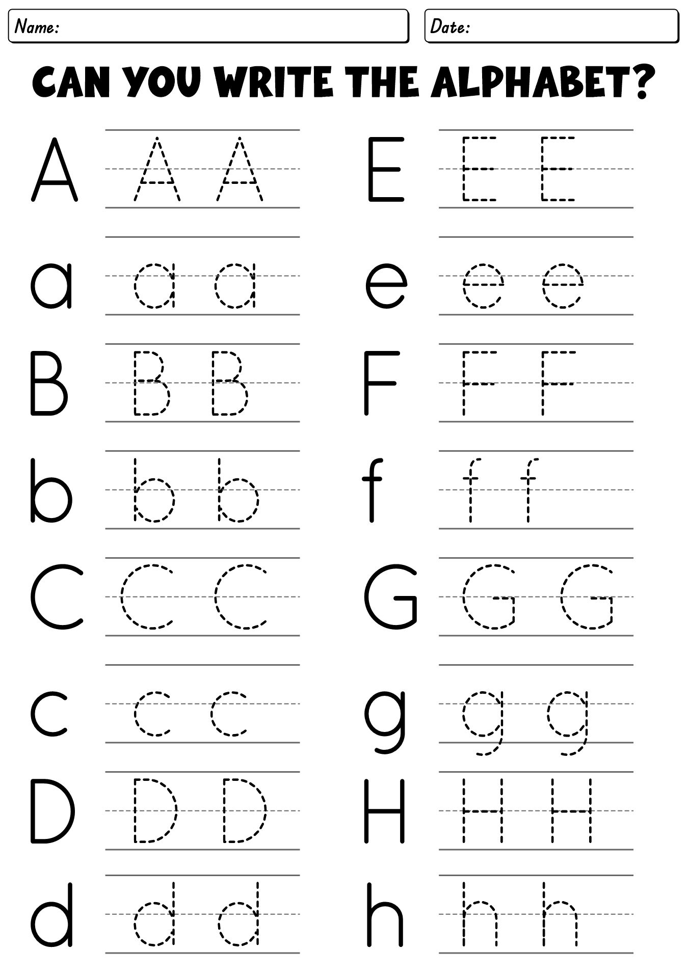Alphabet Writing Practice Worksheets for Kindergarten