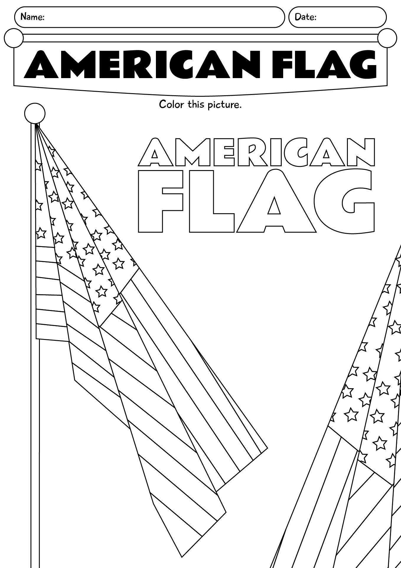 American Flag Coloring Page Worksheet