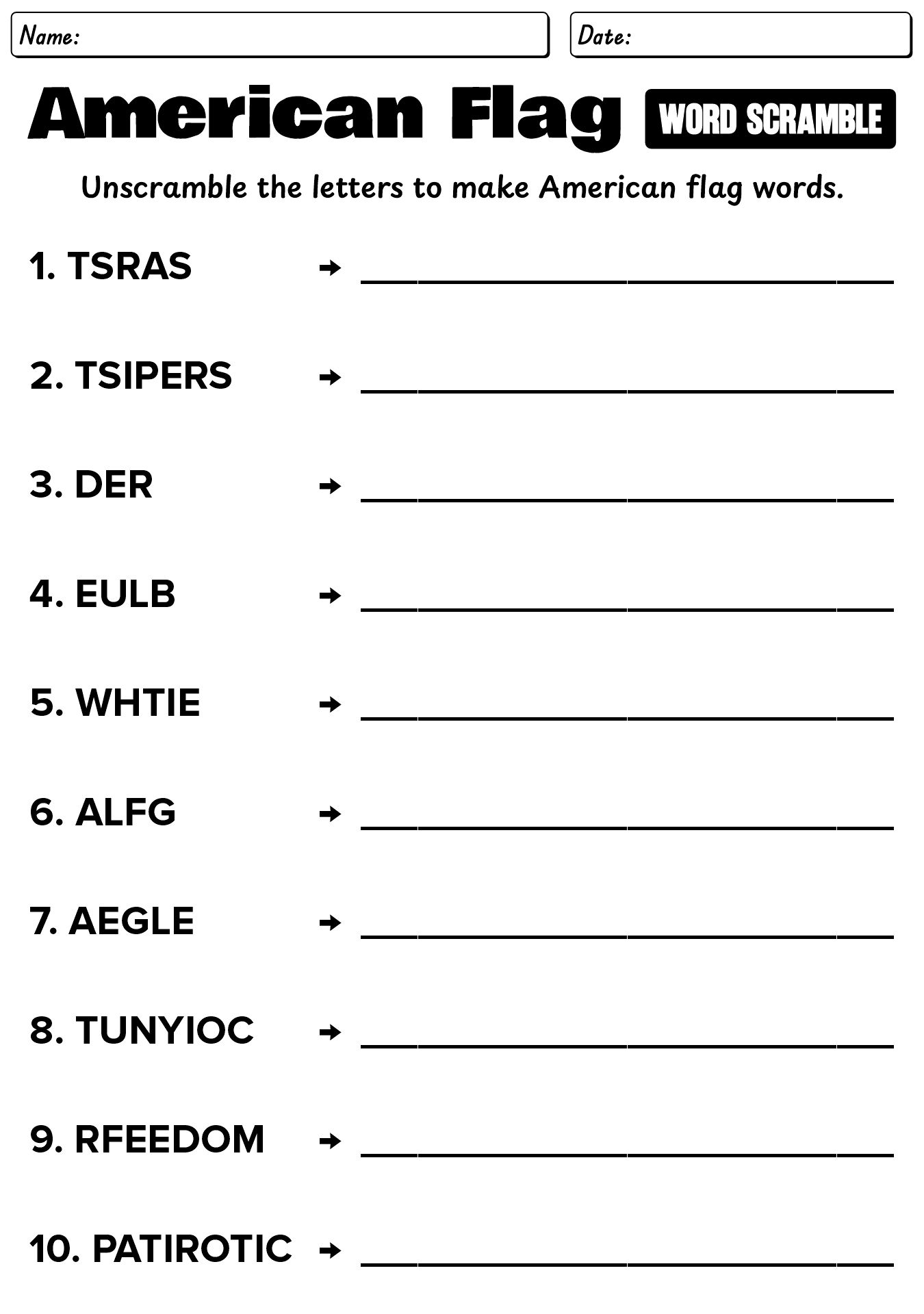 American Flag Puzzle Worksheet For Kids