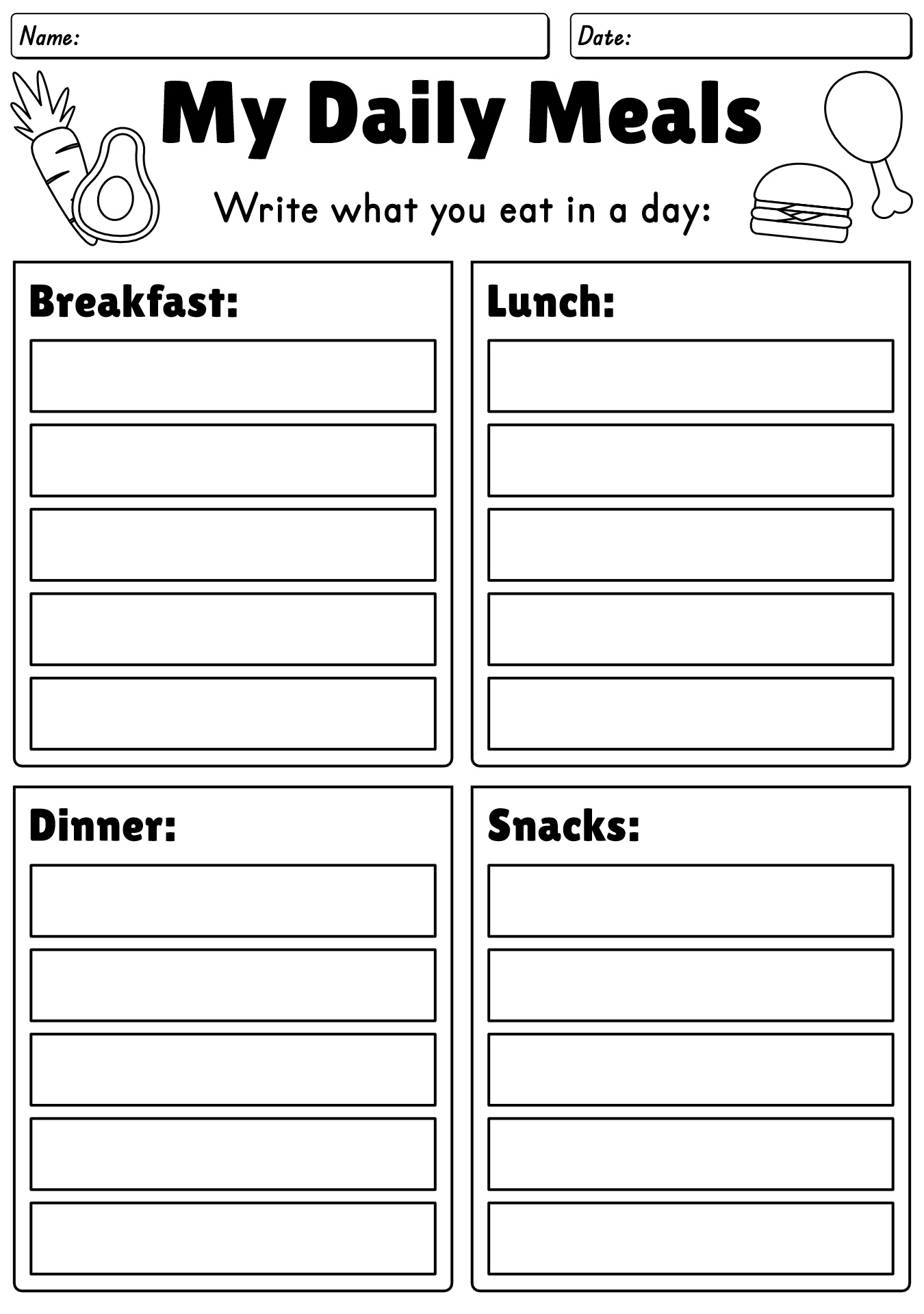 Balanced Diet Activity Worksheet