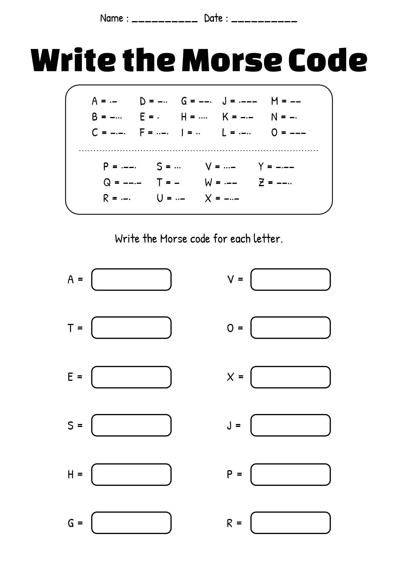 Beginner Morse Code Training Worksheets