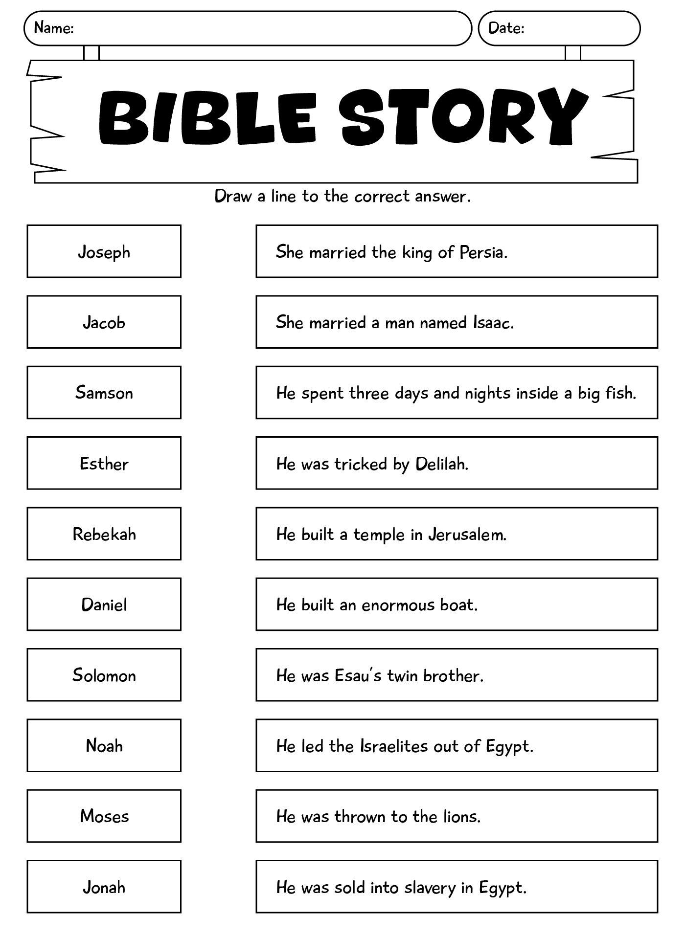 Bible Story Worksheets Printable