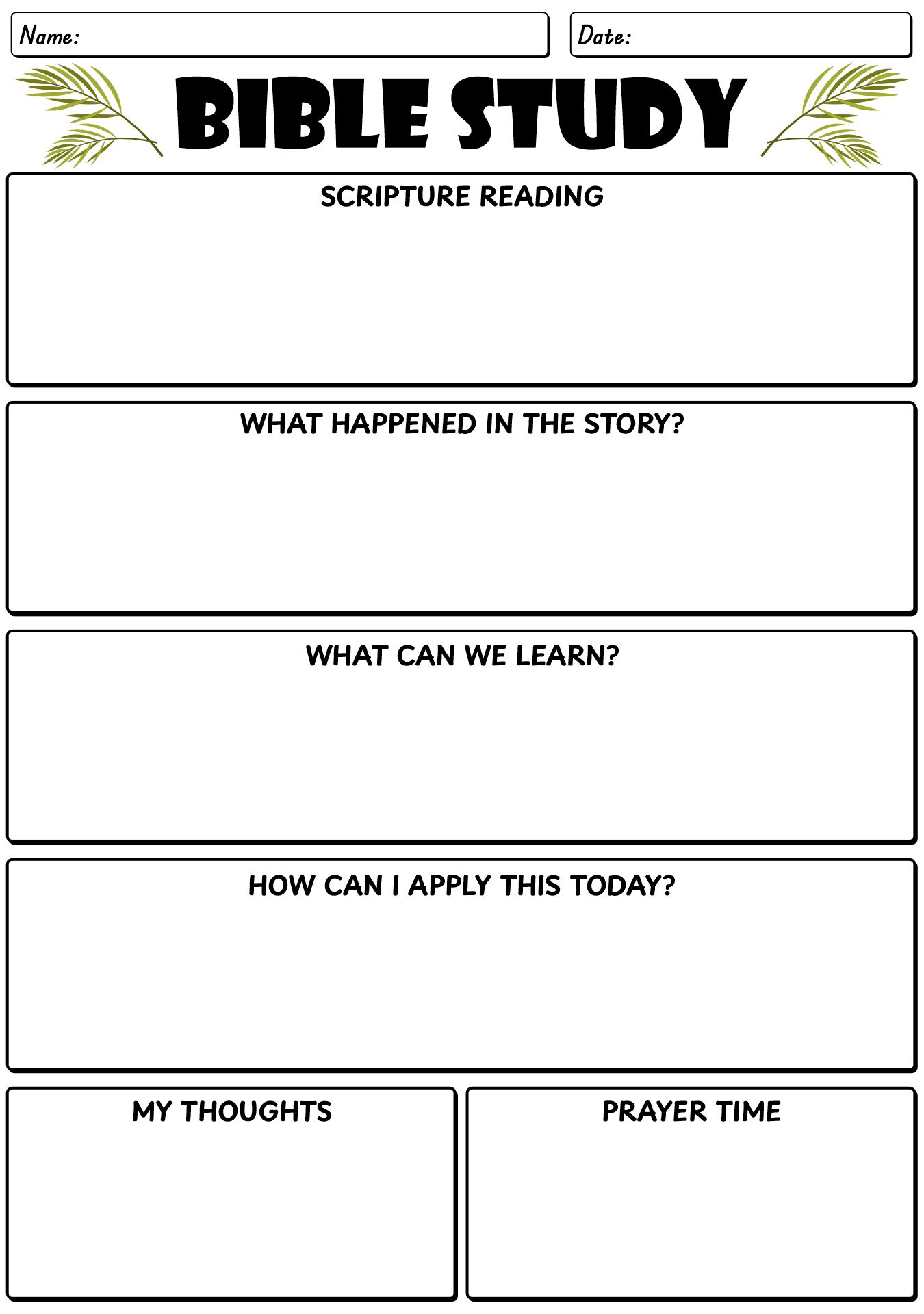 Bible Study Printable Template Worksheet