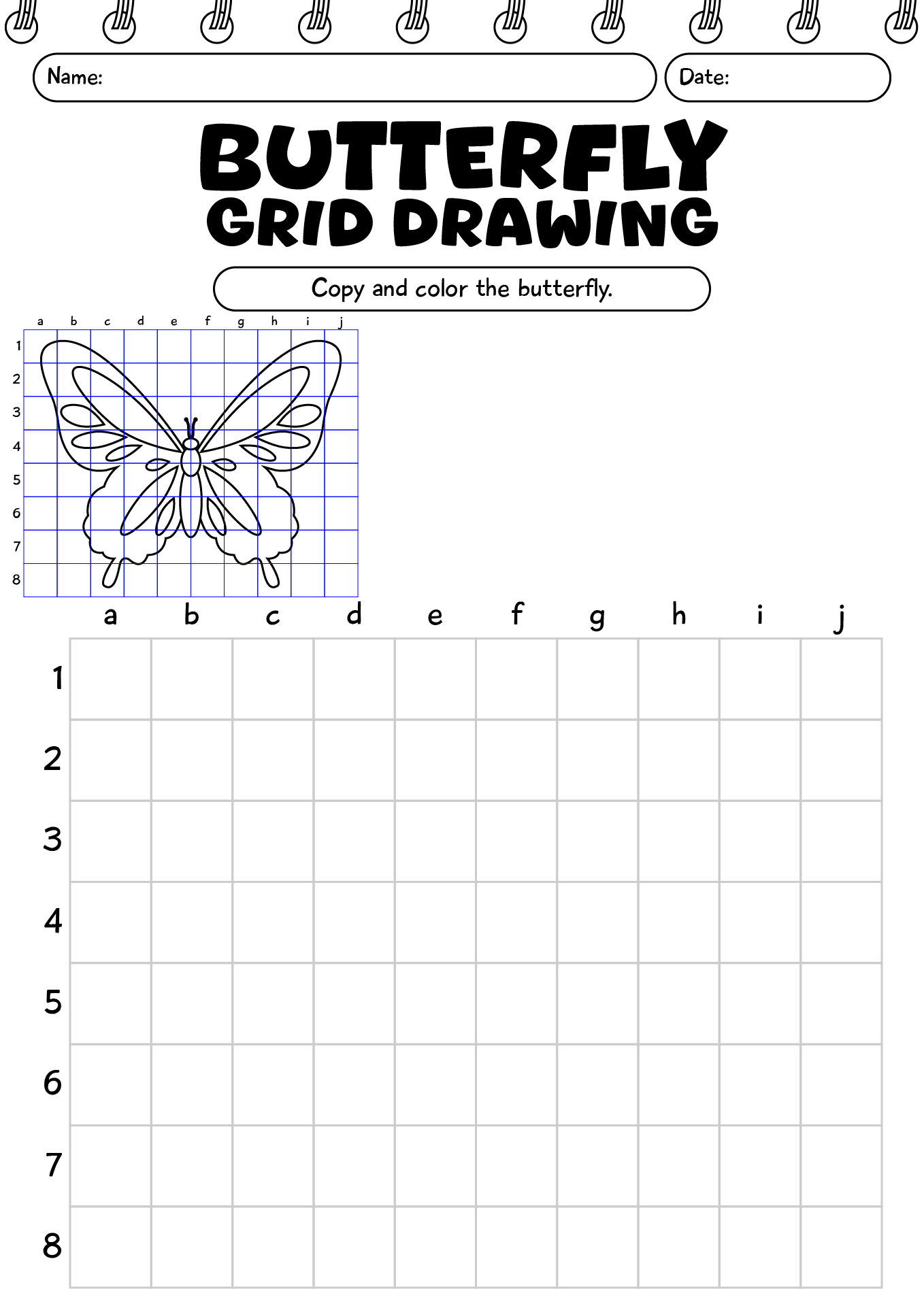 Butterfly Grid Drawing Worksheet For Kids