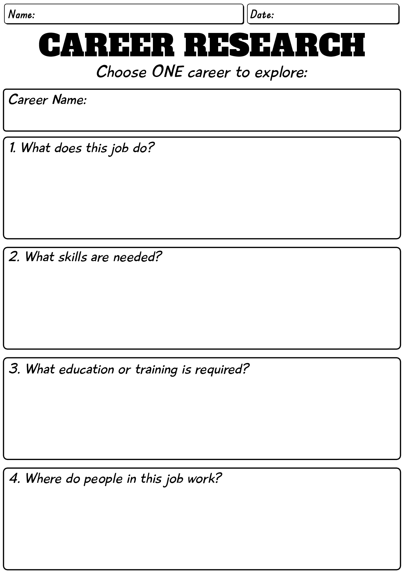 Career Exploration Planning Worksheet