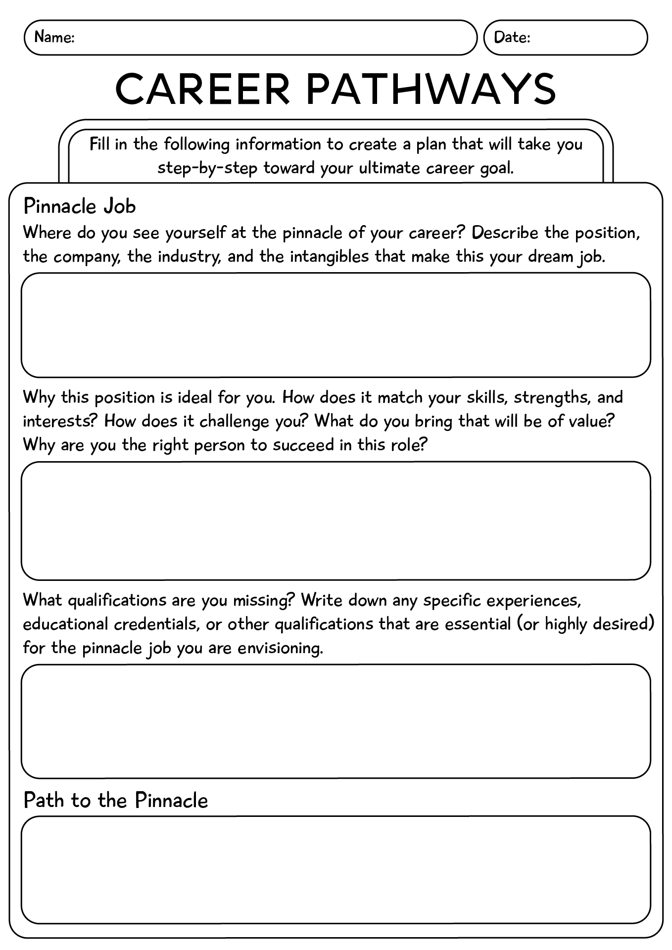Career Pathways Worksheets