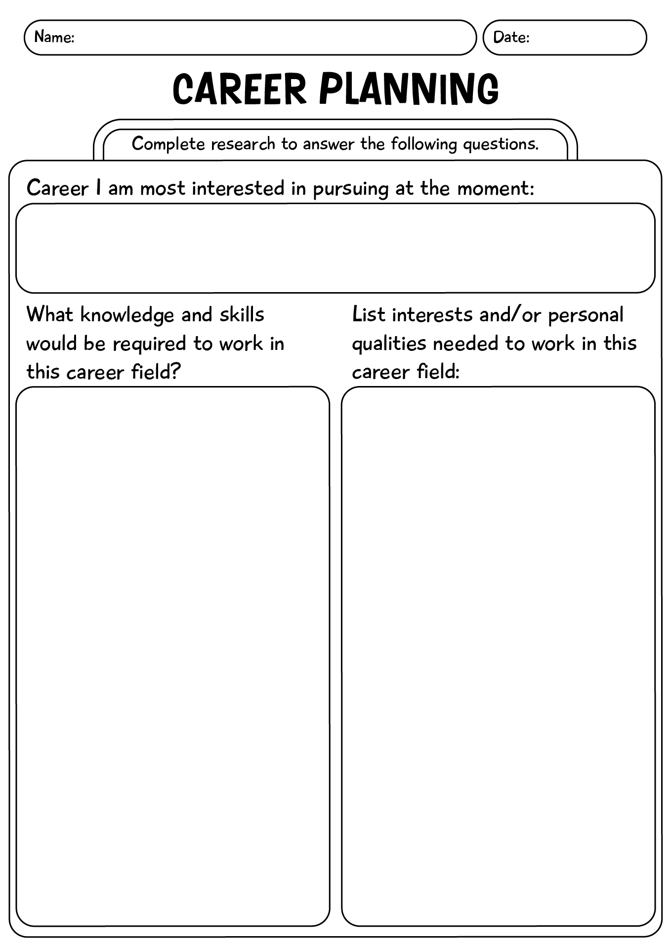 Career Planning Activities Worksheets