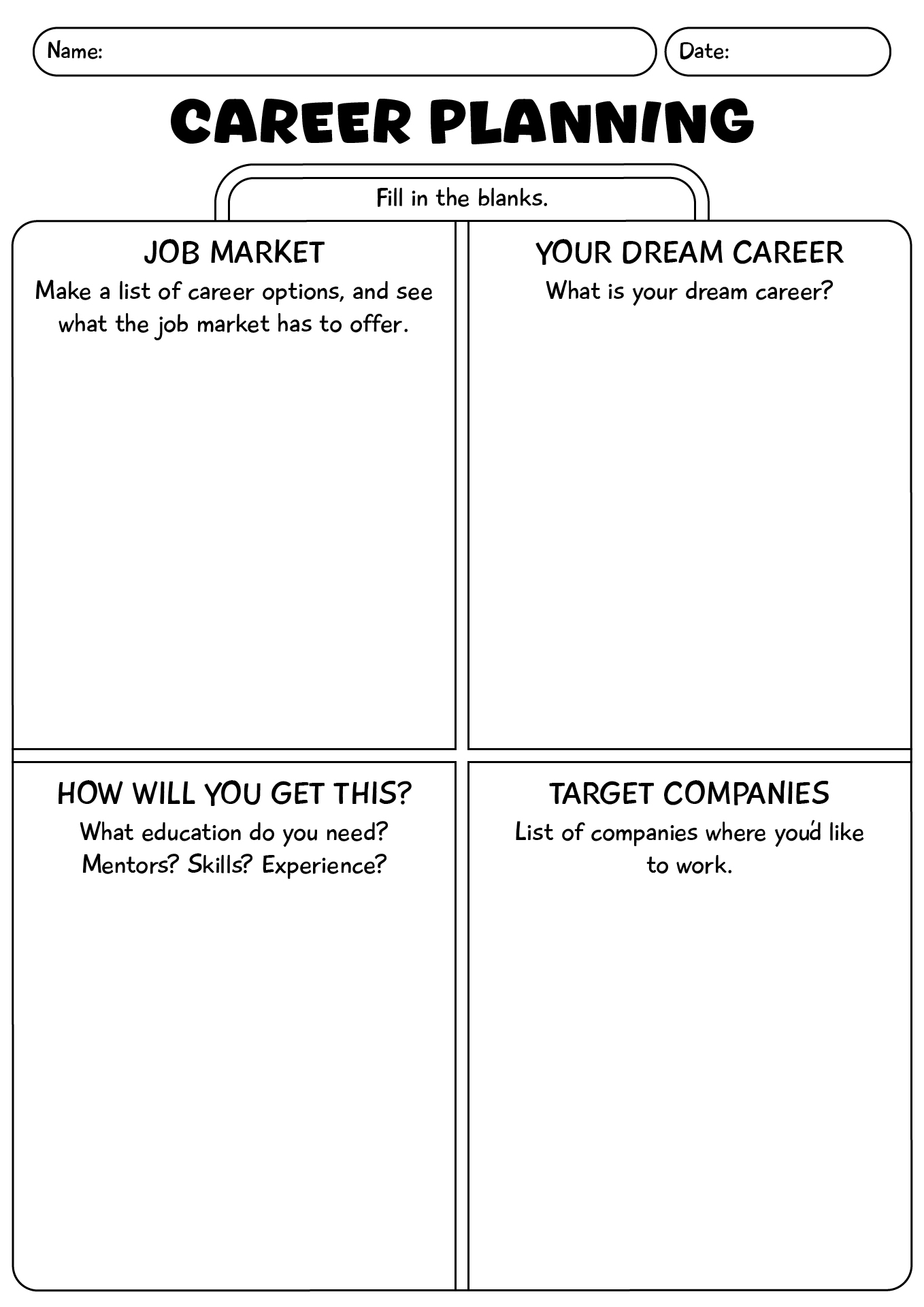 Career Planning Activity Worksheets