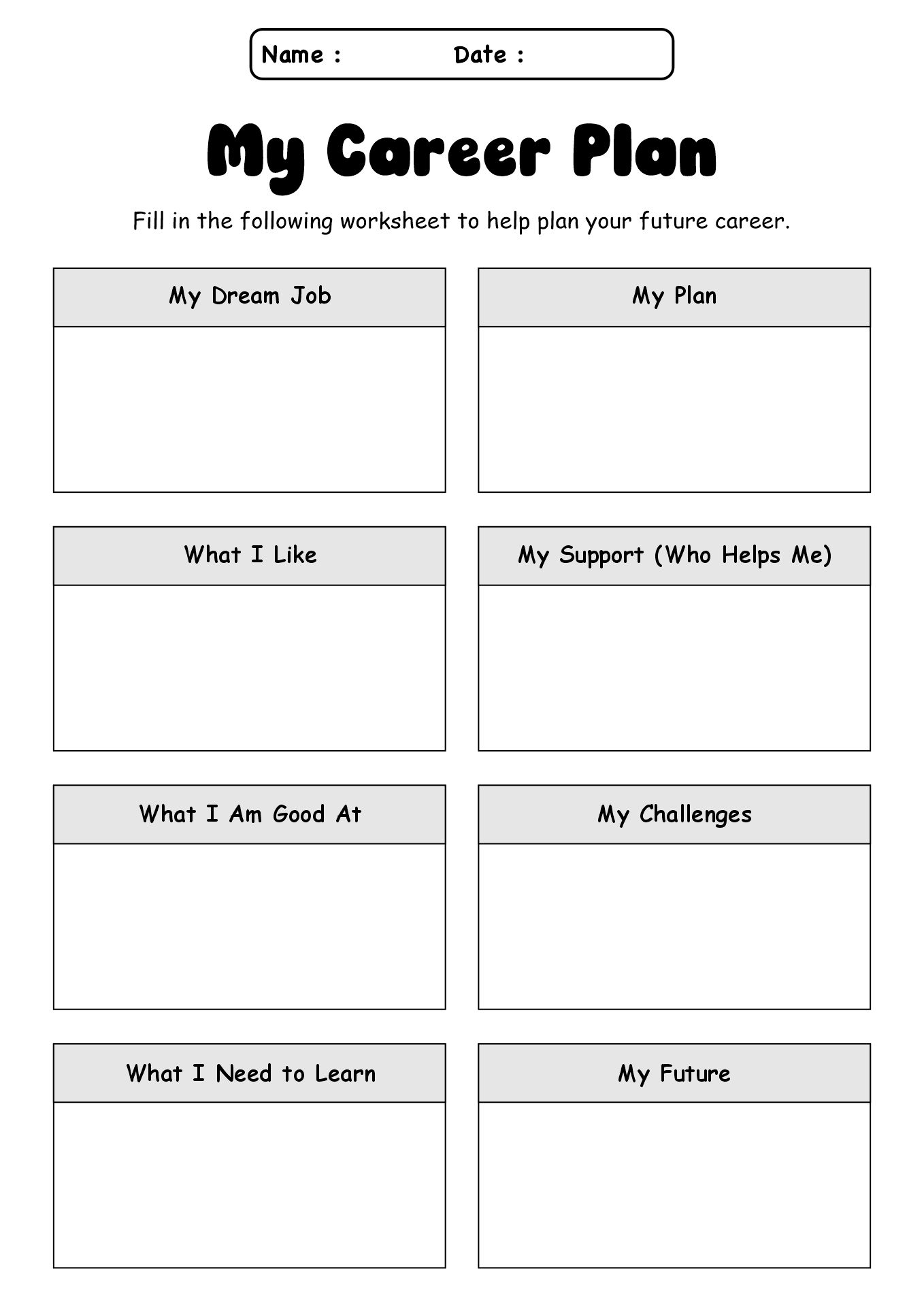 Career Planning Worksheet for Students