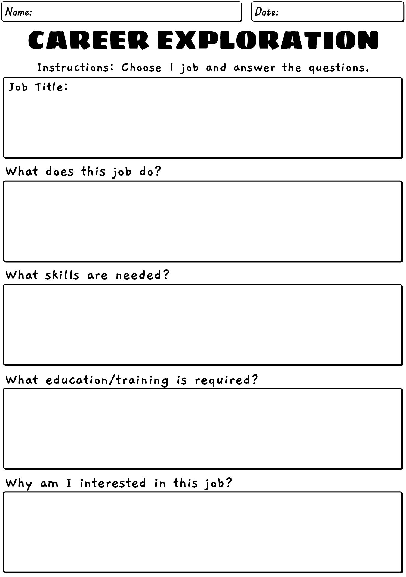 Career Planning Worksheets For Student