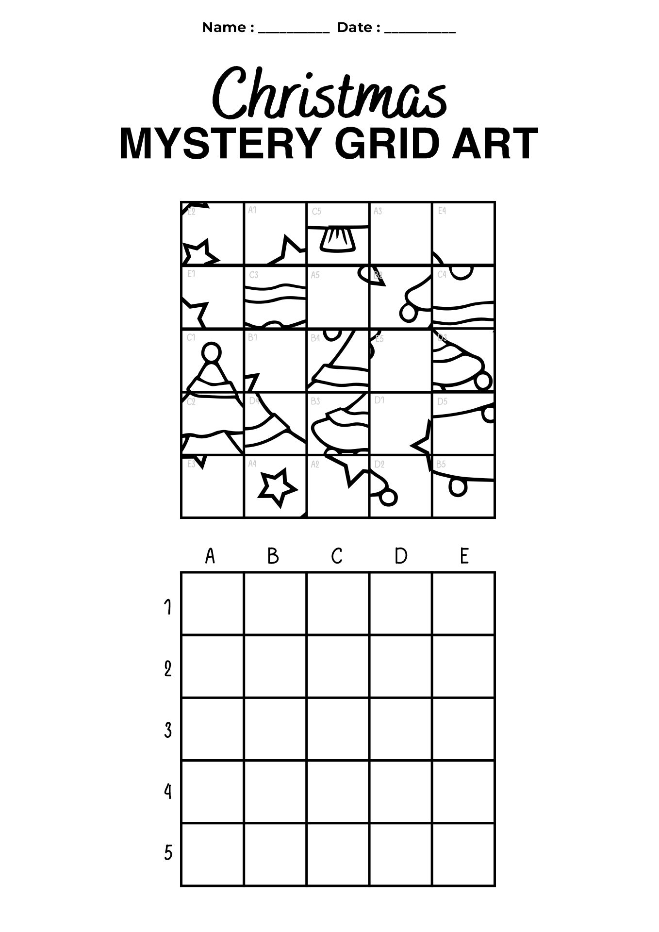 Christmas Mystery Grid Art Worksheet Activity