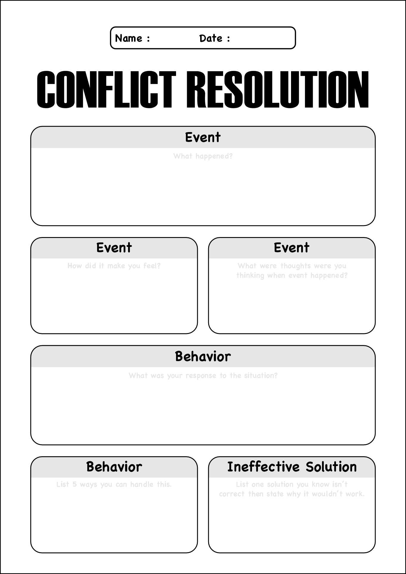 Conflict Resolution Relationships Worksheet