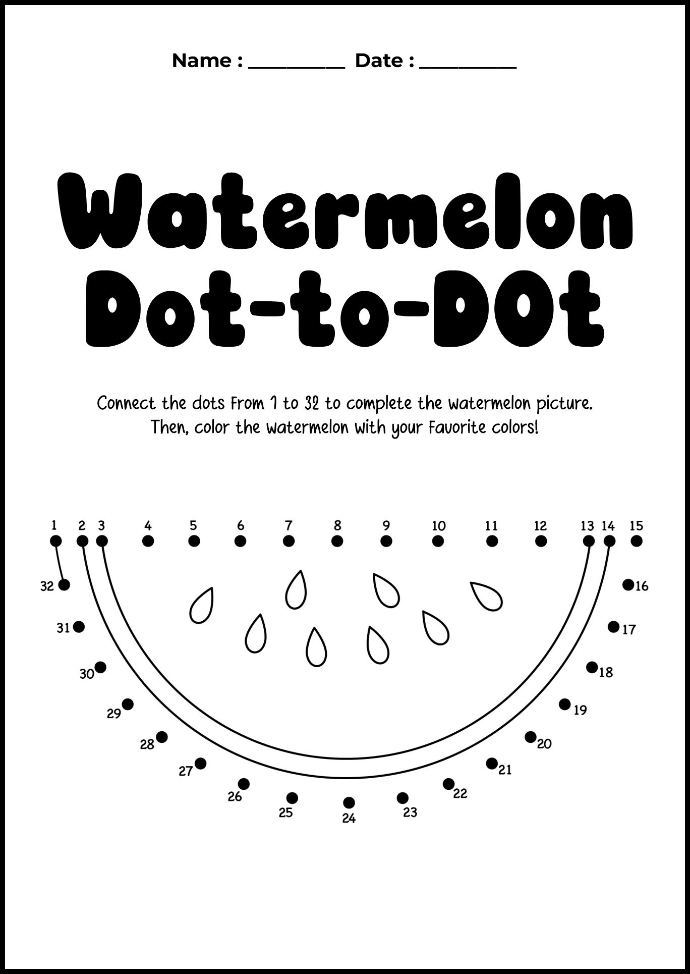 Easy Summer Dot-to-Dot Worksheet for Kindergarten