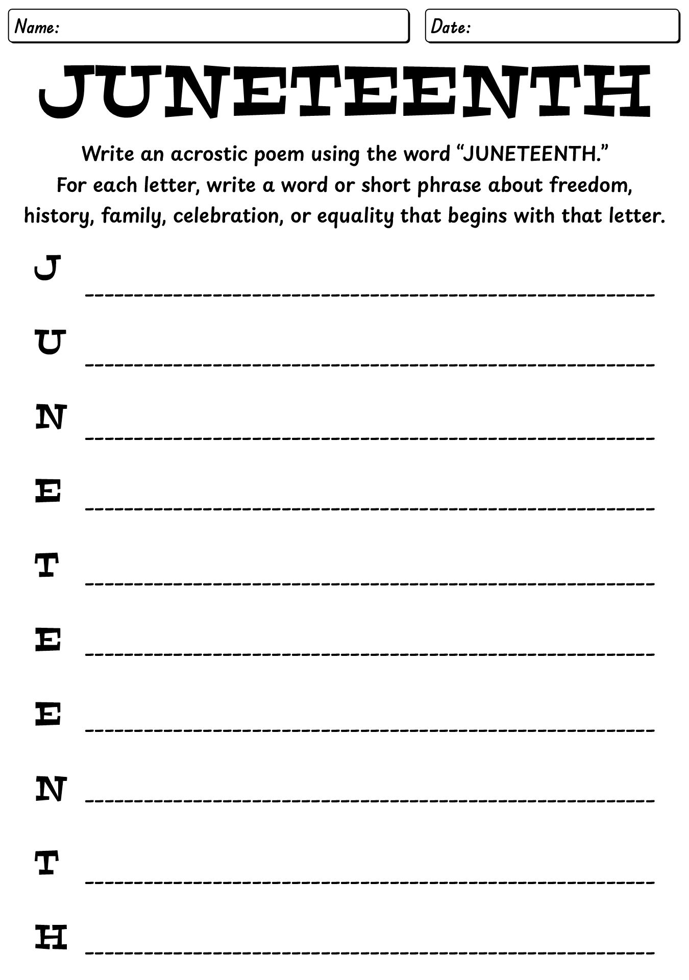 Elementary Juneteenth Activity Sheet