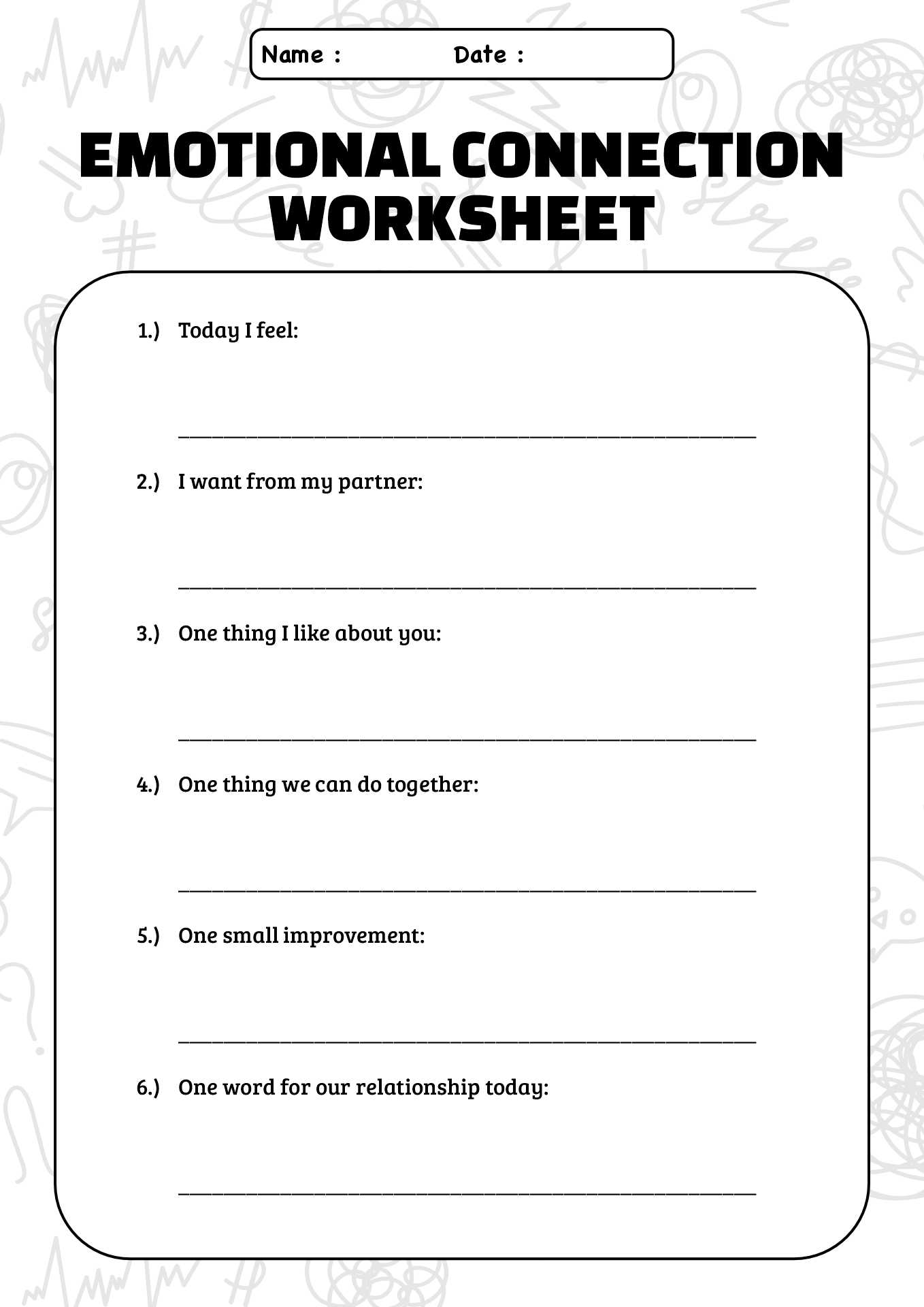 Emotional Connection Techniques Worksheet for Couples