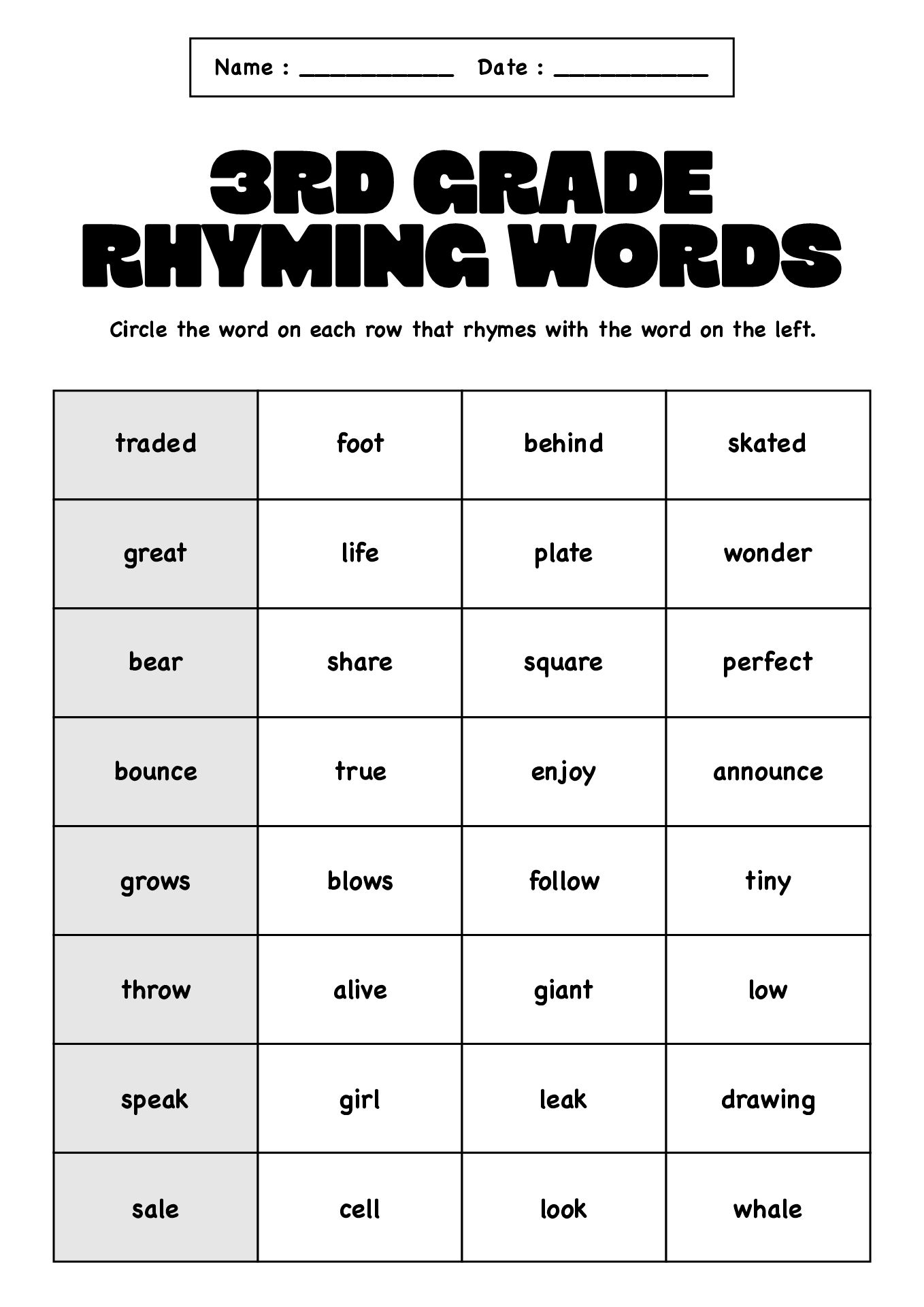 English Spelling Worksheets for Grade 3