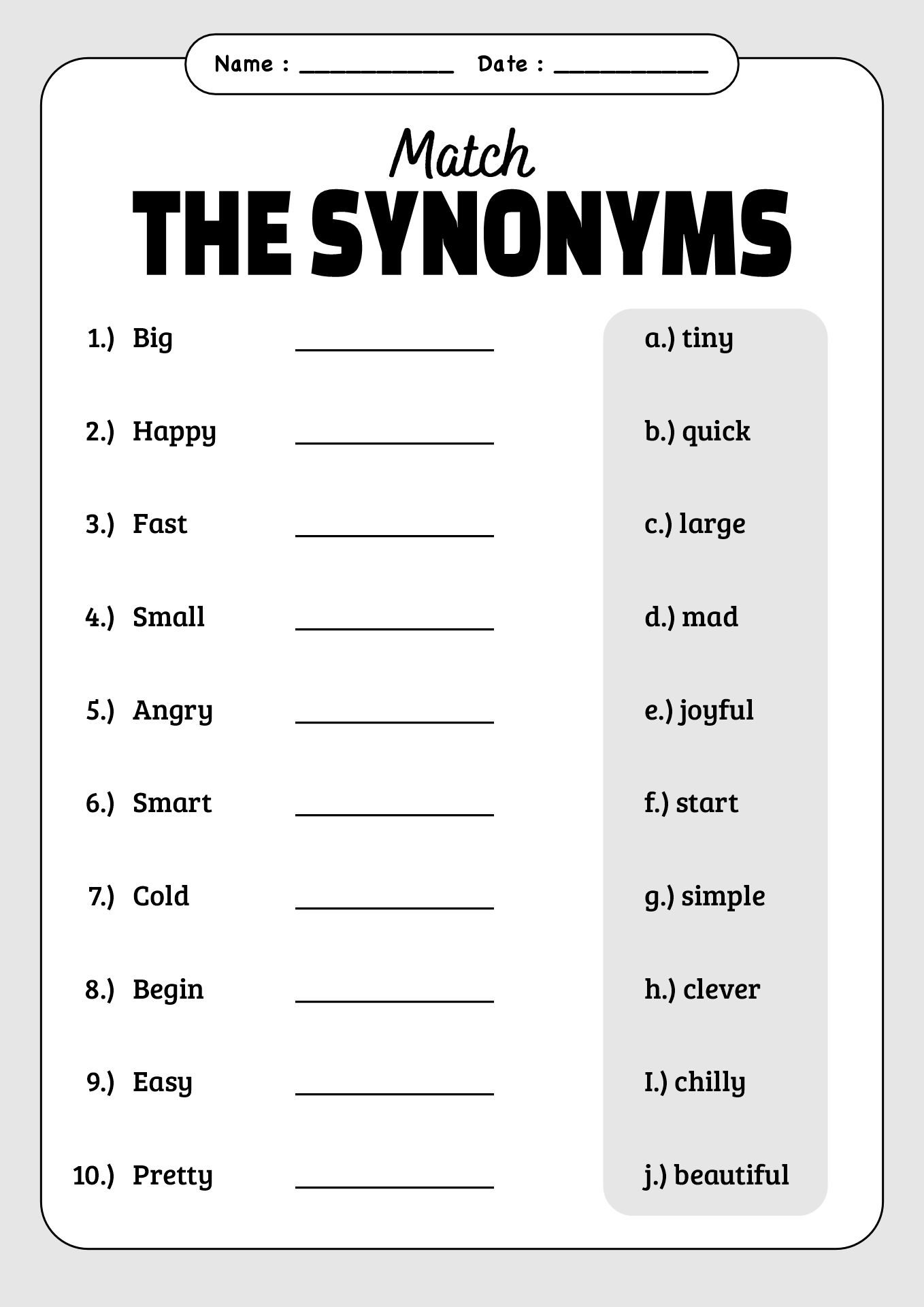 English Synonyms and Antonyms Exercises for 3rd Grade
