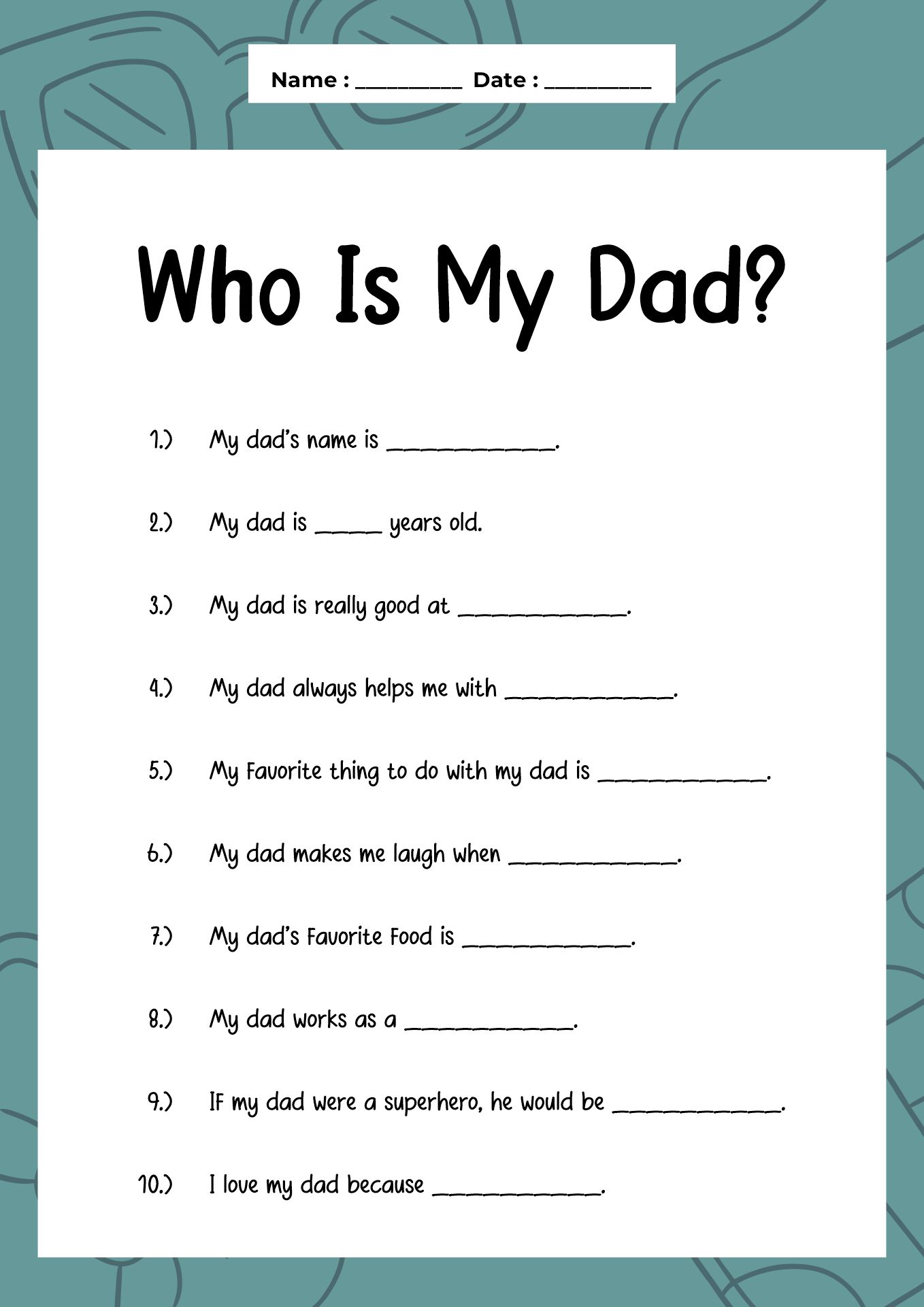 Fathers Day Activity Sheets for Kids