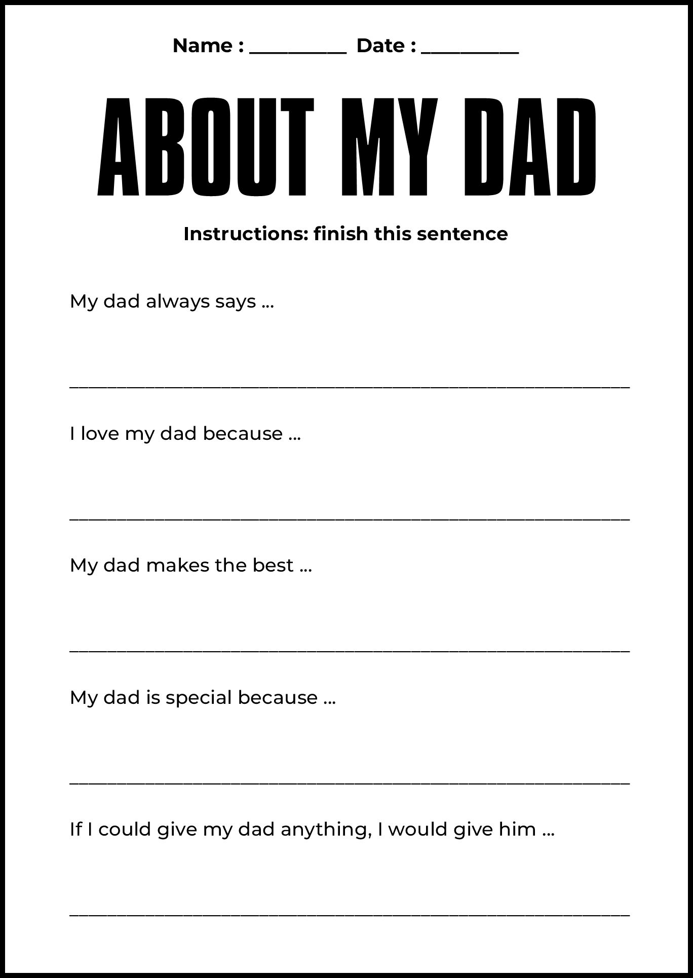 Fathers Day All About My Dad Activity Sheet