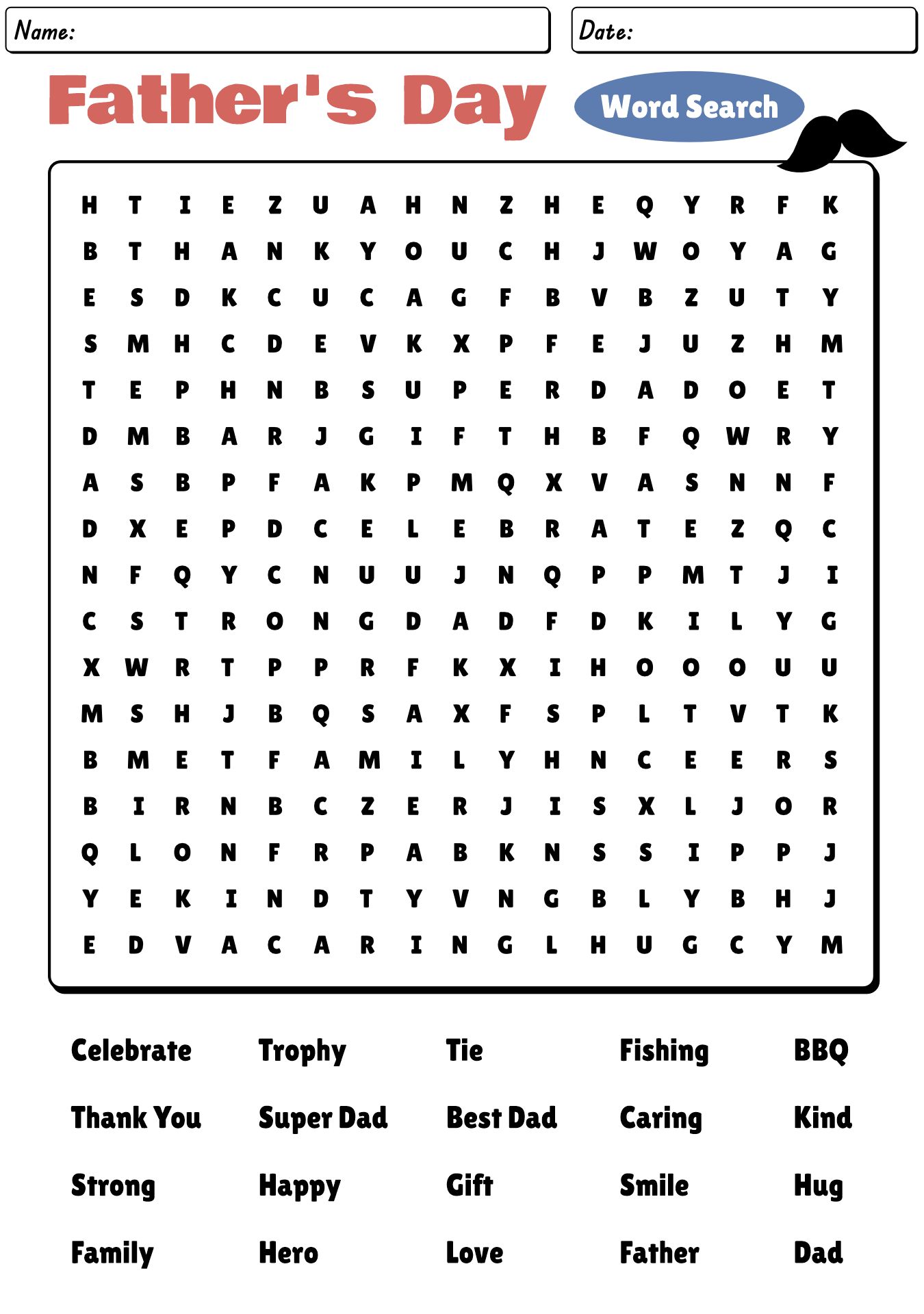 Fathers Day Fun Word Search Printable
