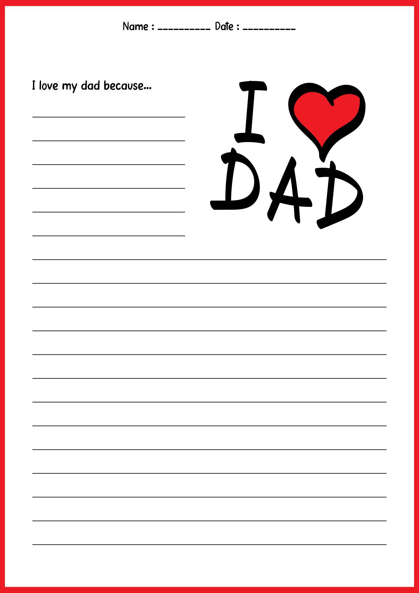 Fathers Day Story Starters for Kindergarten Students