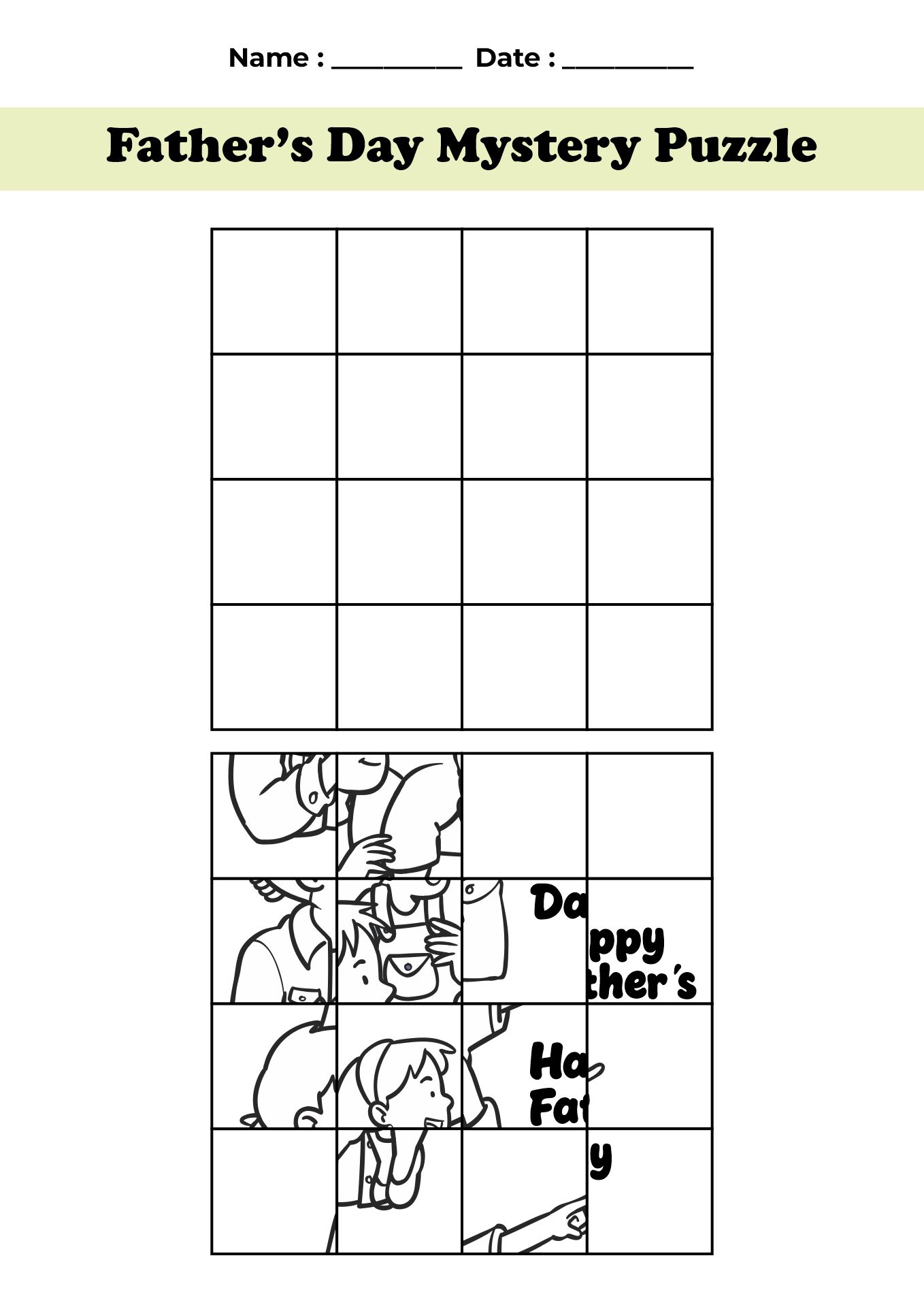 Fathers Day Themed Puzzle Worksheets Kindergarten