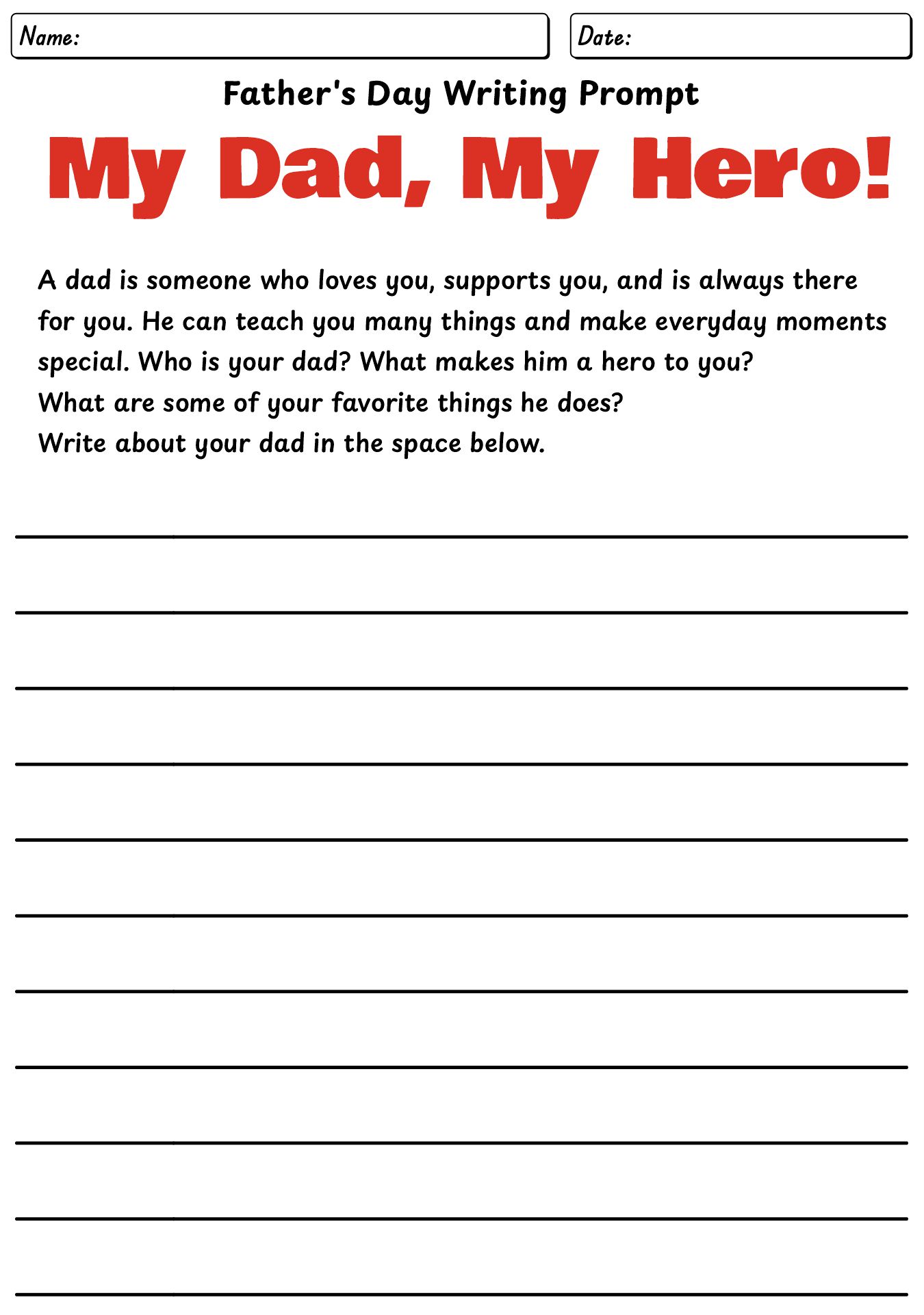 Fathers Day Writing Prompt Worksheets