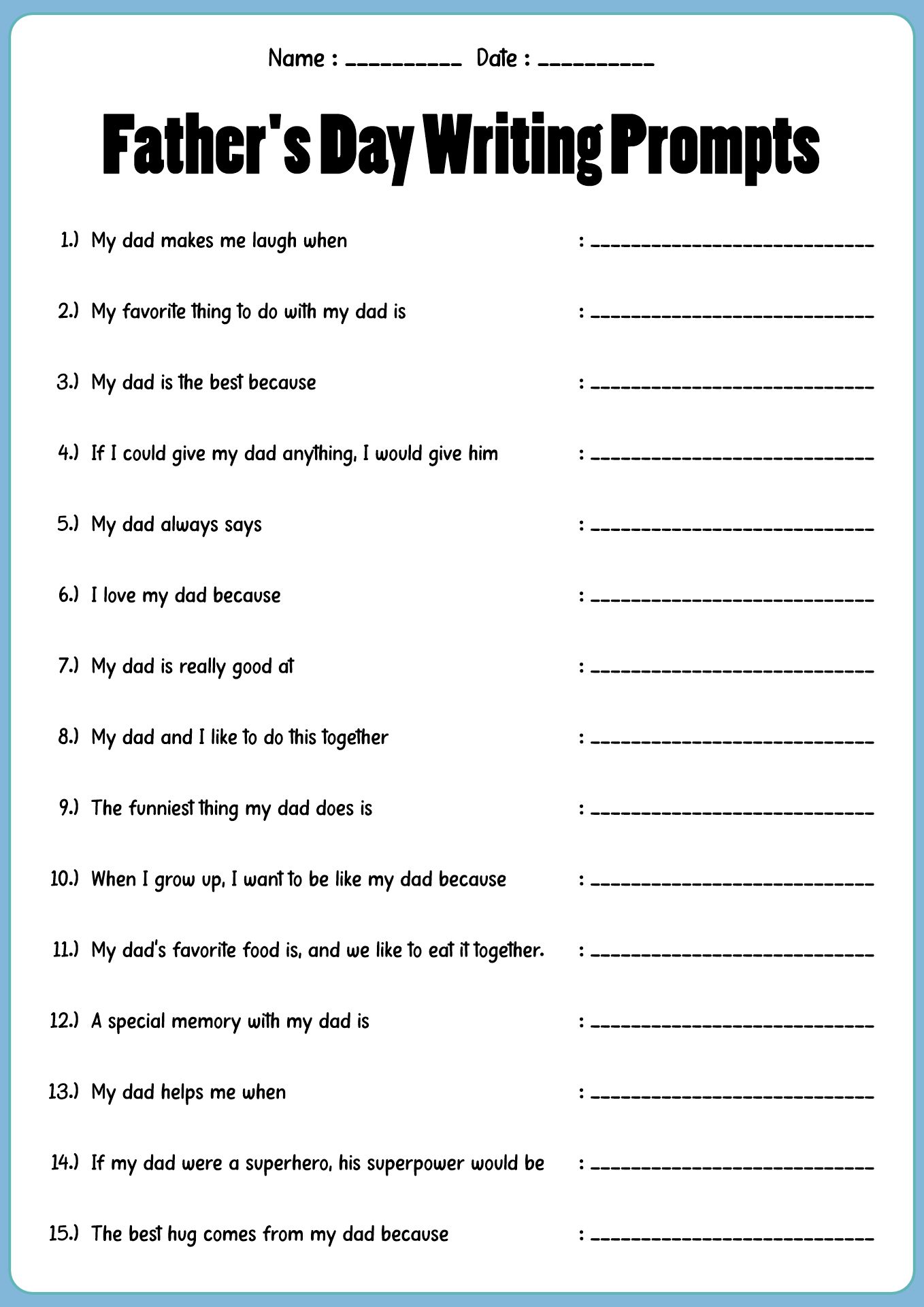 Fathers Day Writing Prompts for Kindergarten