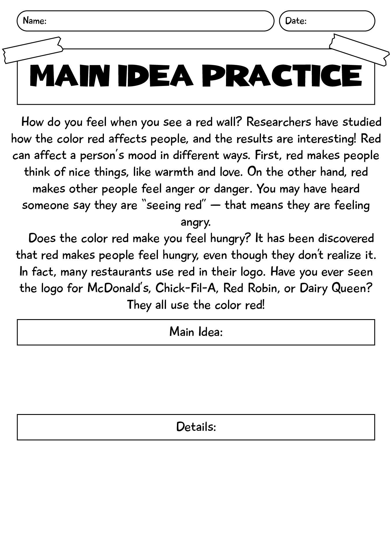 Finding Main Idea Worksheet For Third Grade